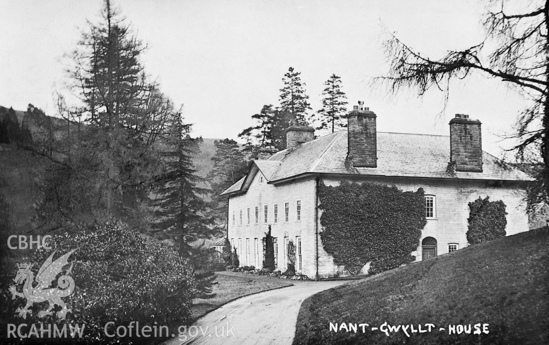 Nant Gwyllt House, Radnorshire; black and white photograph copied from a c.1909 print showing the house prior to the construction of the reservoir.