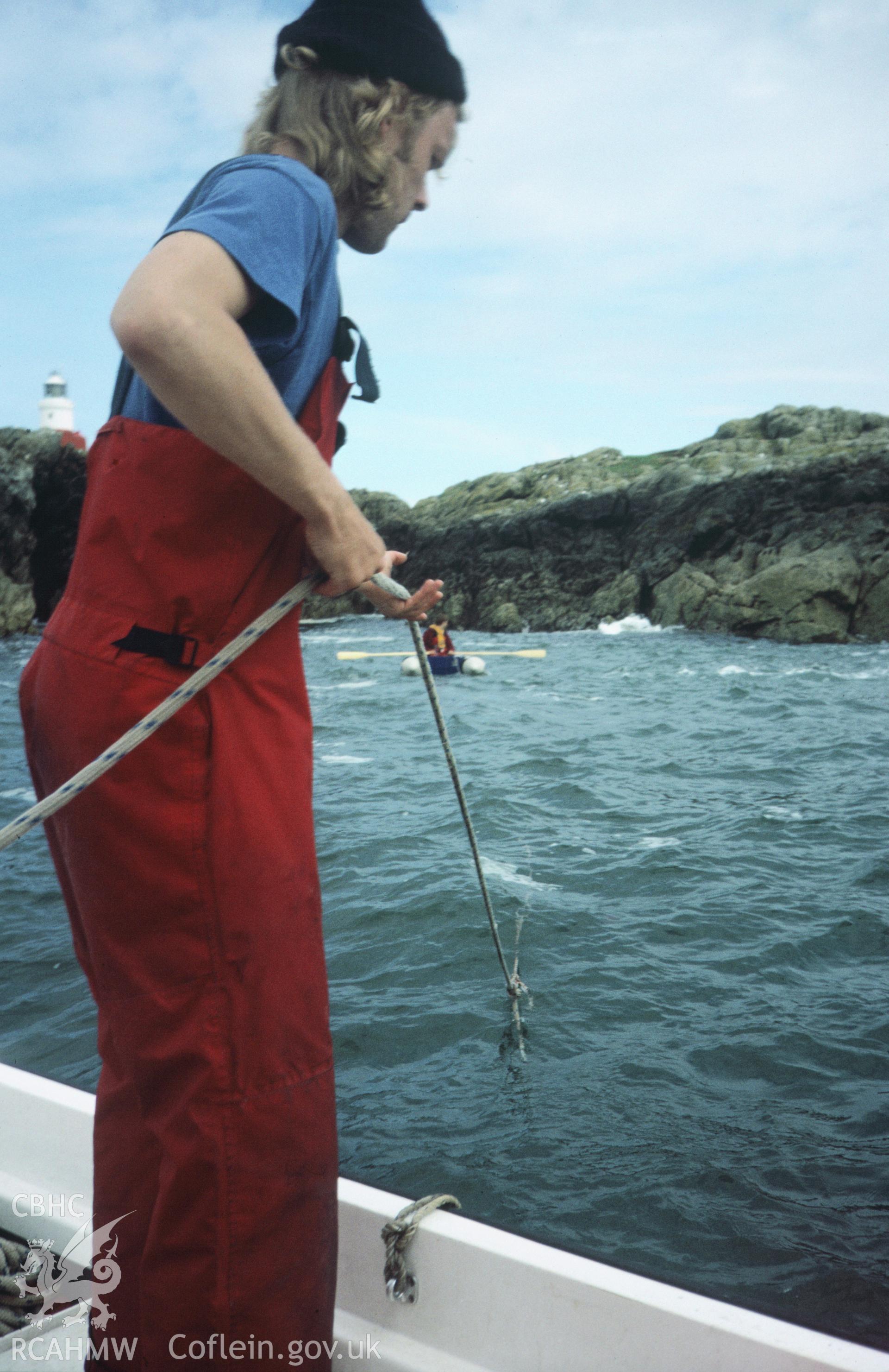 Colour slide of member of surface team, from a survey of the Mary designated shipwreck, courtesy of National Museums, Liverpool (Merseyside Maritime Museum)