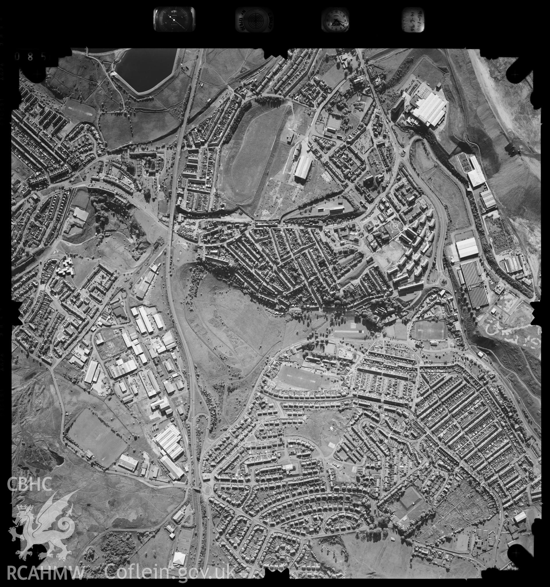 Digitized copy of an aerial photograph showing Dowlais area, taken by Ordnance Survey, 1996