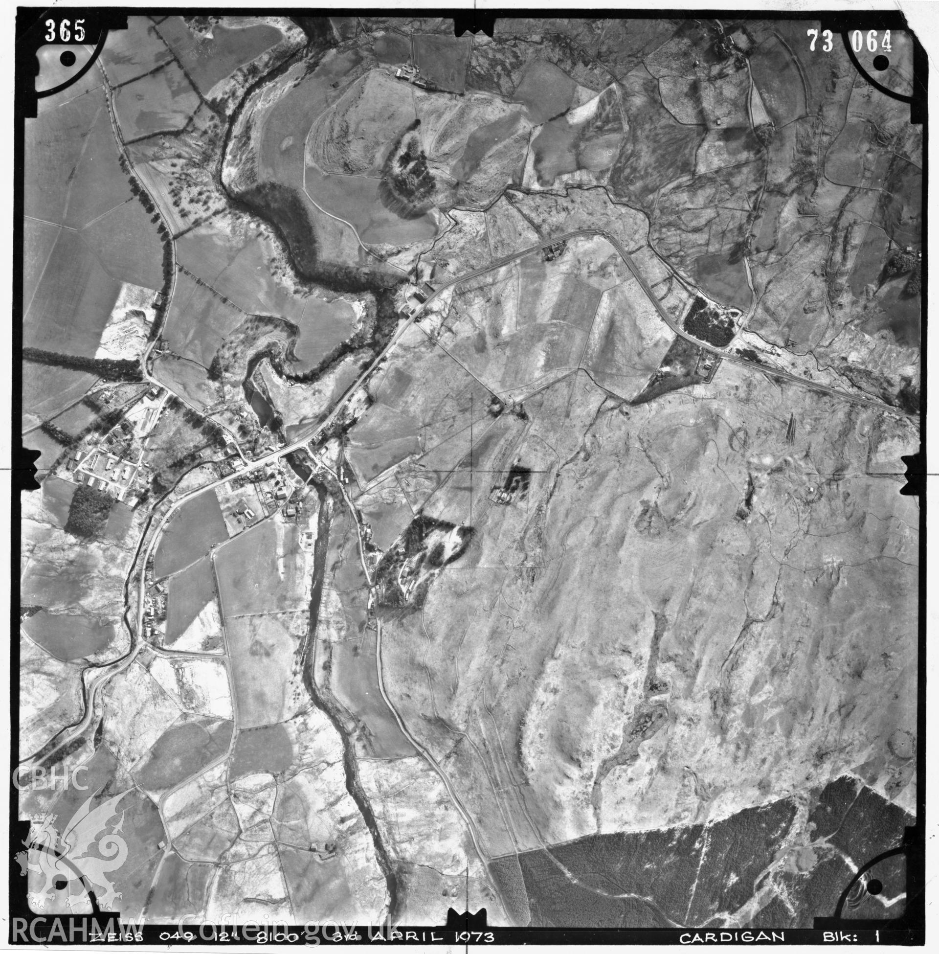 Digitized copy of an aerial photograph showing Ponterwyd area, taken by Ordnance Survey, 1973.