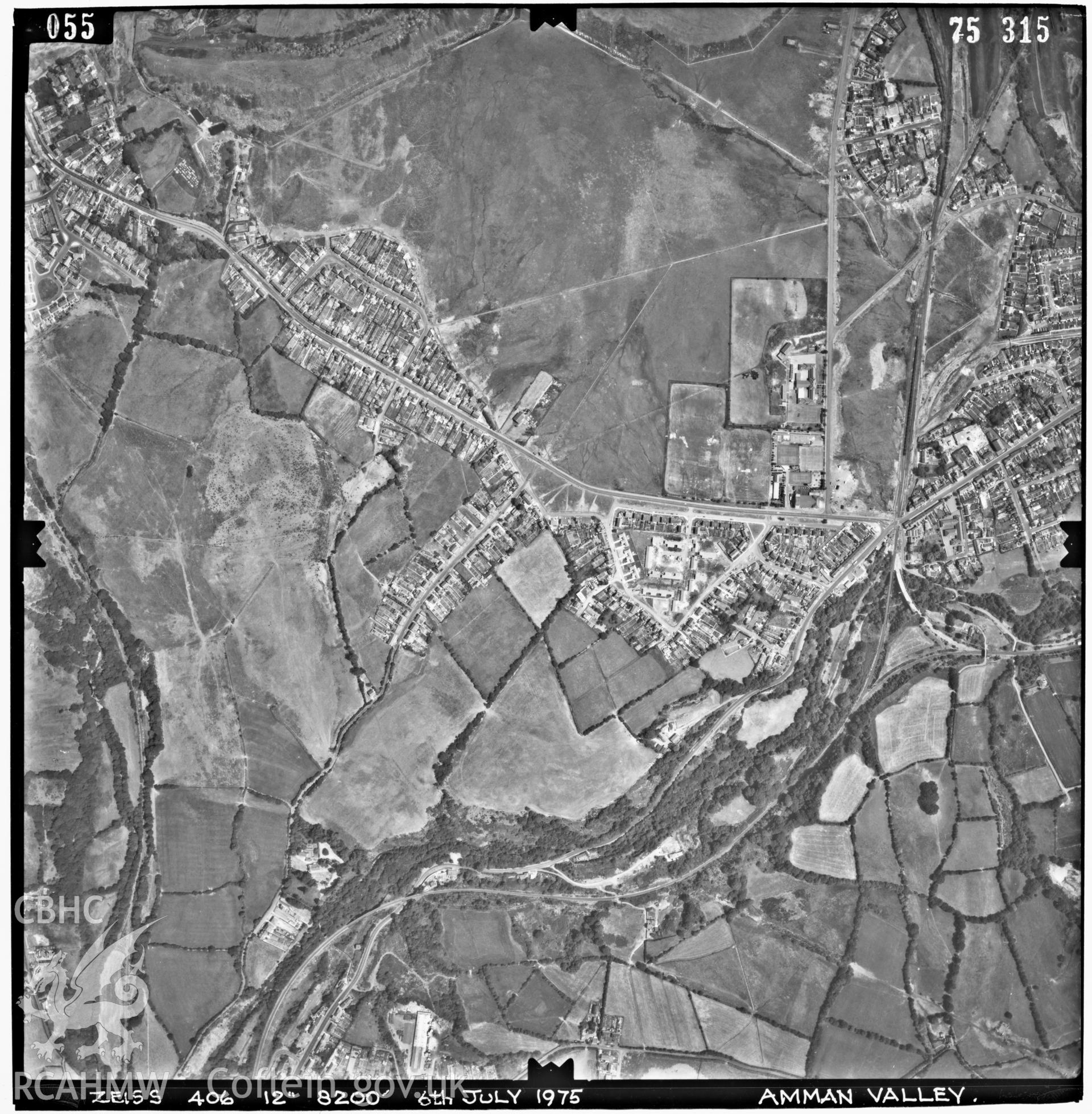 Digitized copy of an aerial photograph showing Gwaun-cae-gurwen area, taken by Ordnance Survey, 1975.
