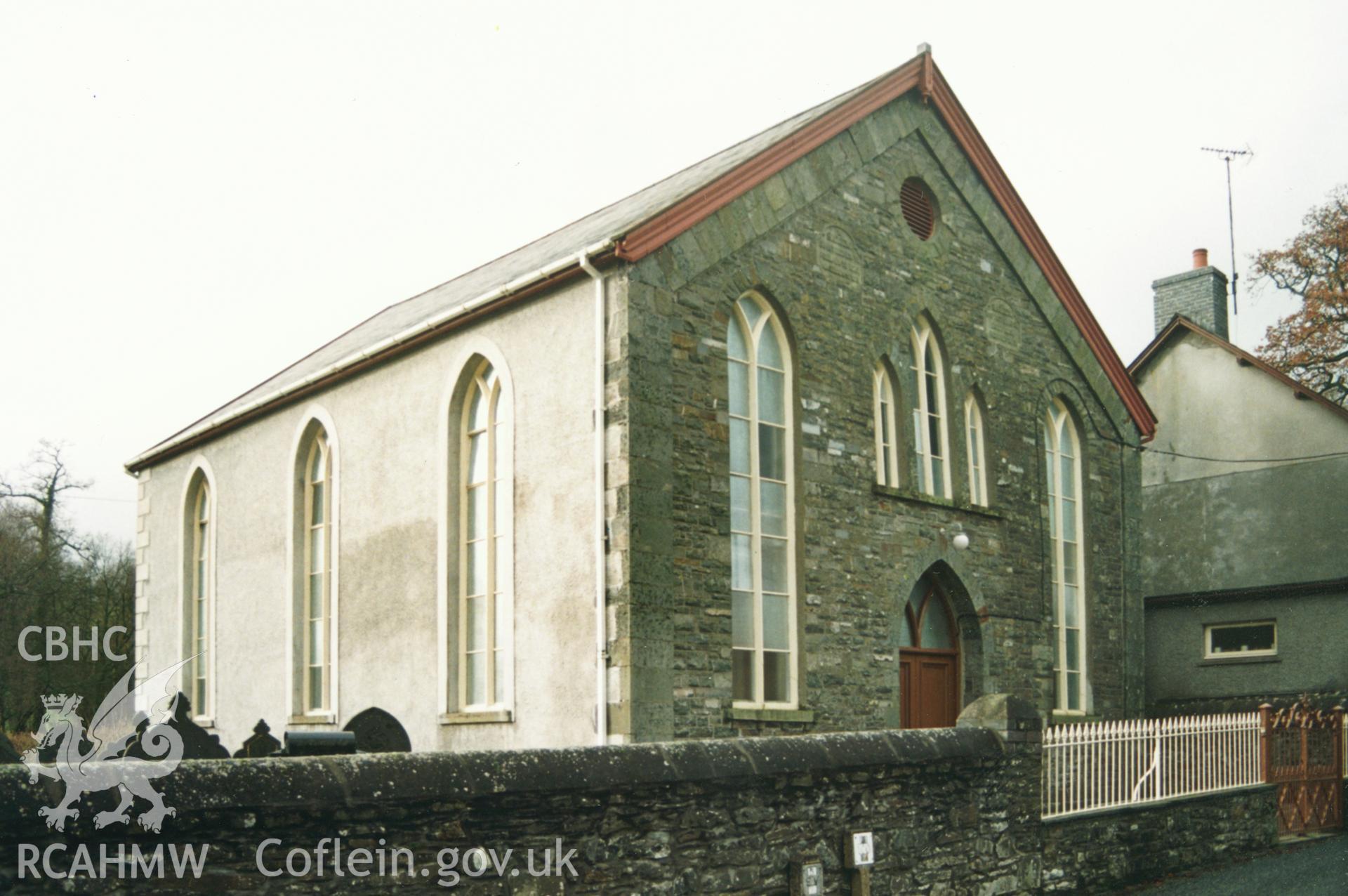 Digital copy of a colour photograph showing an exterior view of Salem Welsh Baptist Chapel, Pumsaint, taken by Robert Scourfield, c.1996.
