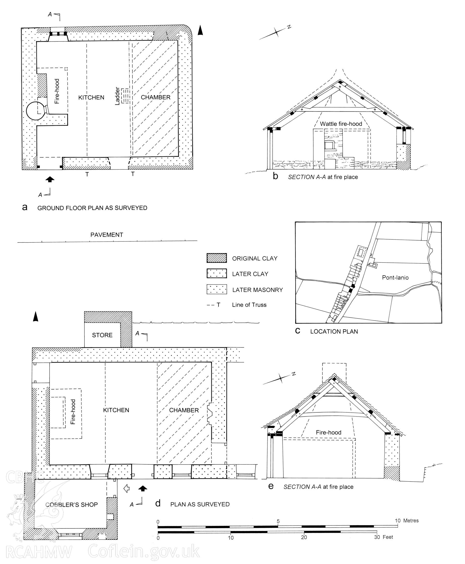 Gwynfa and Olwen House, Blaenplwyf; measured drawing showing plans, section views and location plan,  produced by C.W. Green, RCAHMW, 2008
