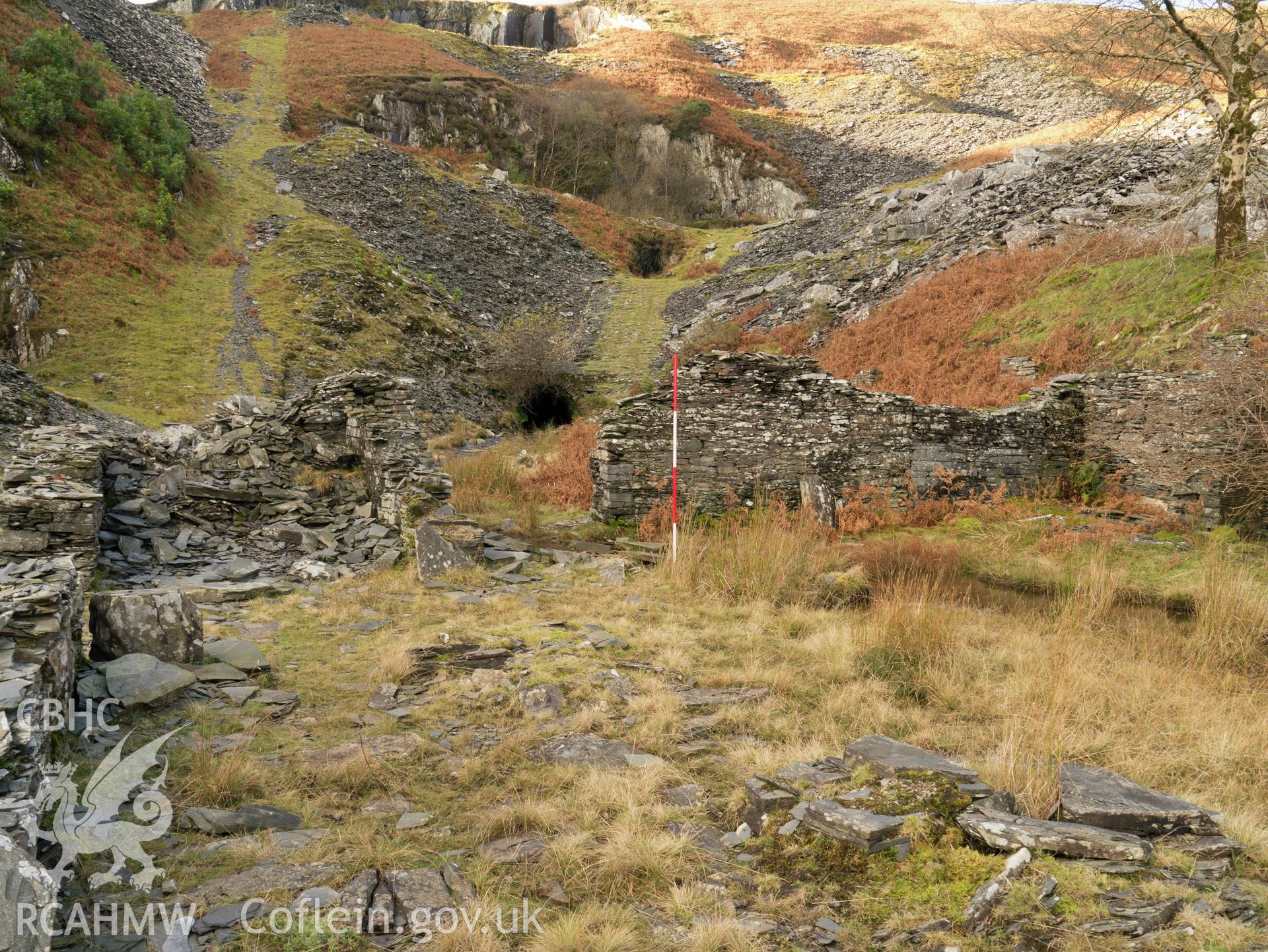 view looking W from interior, with inclines and tunnel in the background..
