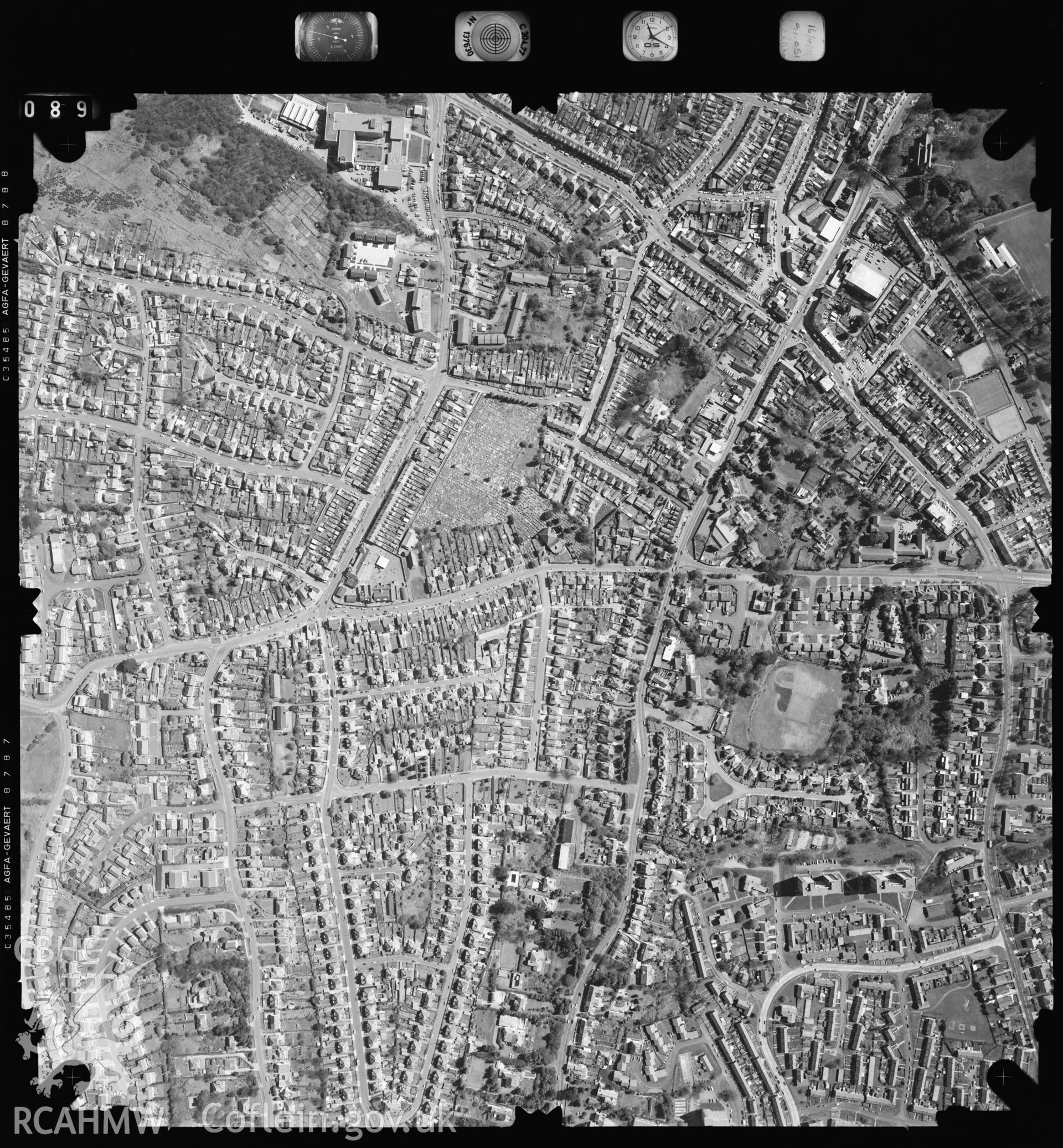 Digitized copy of an aerial photograph showing the Sketty area of Swansea, taken by Ordnance Survey, 1991.