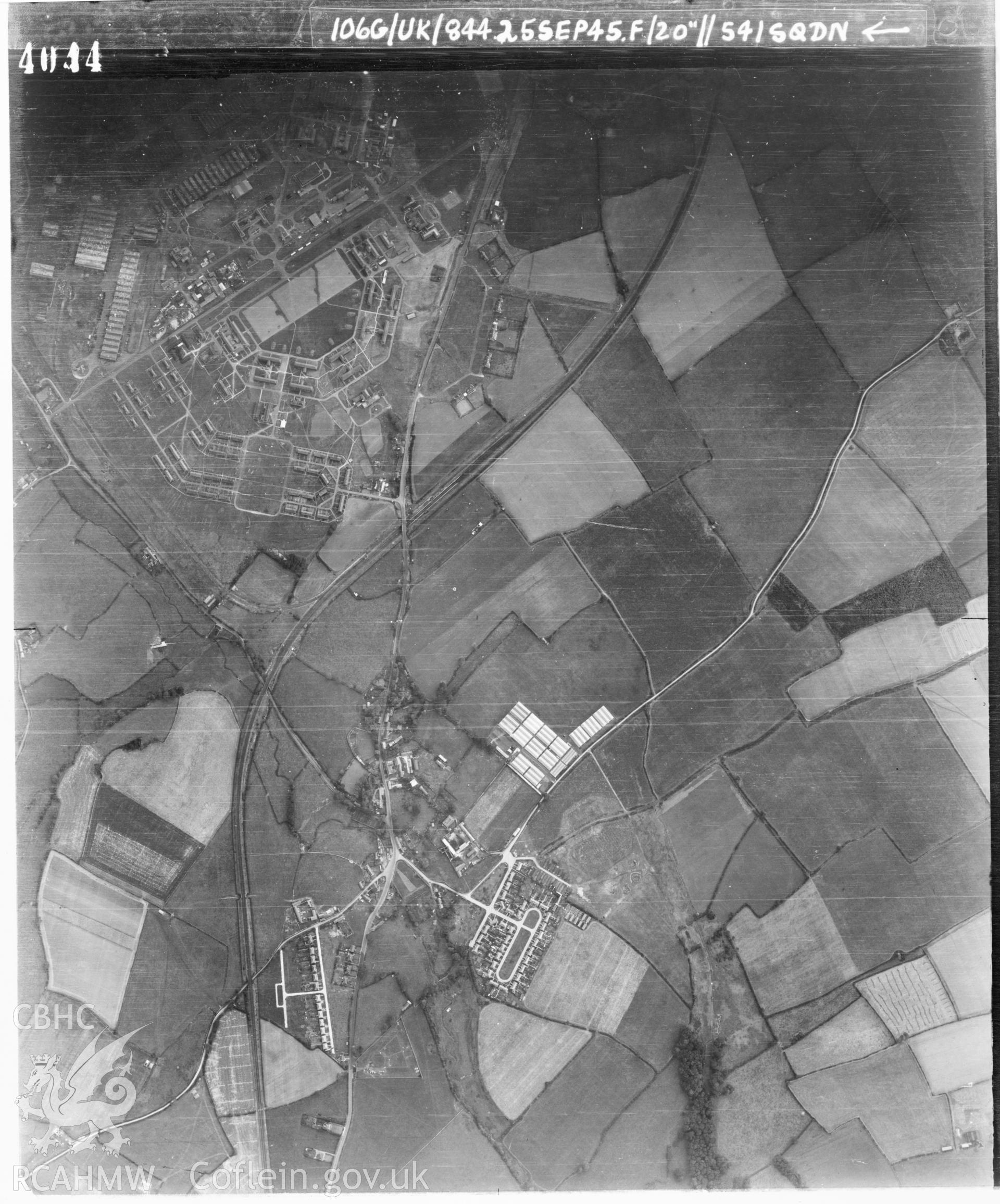 Black and white vertical aerial photograph taken by the RAF on 25/09/1945 centred on SS98686823 at a scale of 1:10000. The photograph includes part of Llantwit Major community in The Vale of Glamorgan.