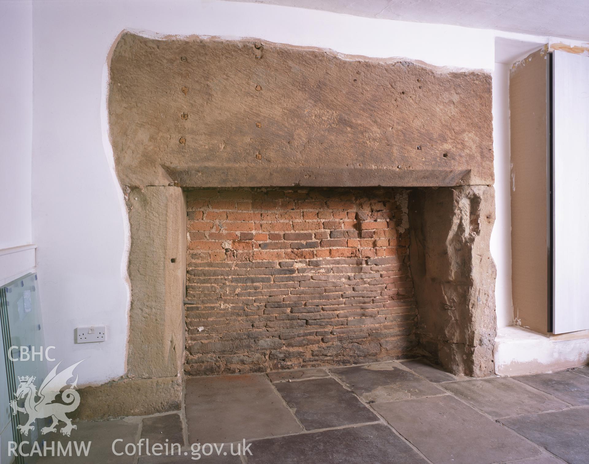 RCAHMW colour transparency showing view of the fireplace at 20-22 Drybridge Street, Monmouth, taken by I.N. Wright, 2004