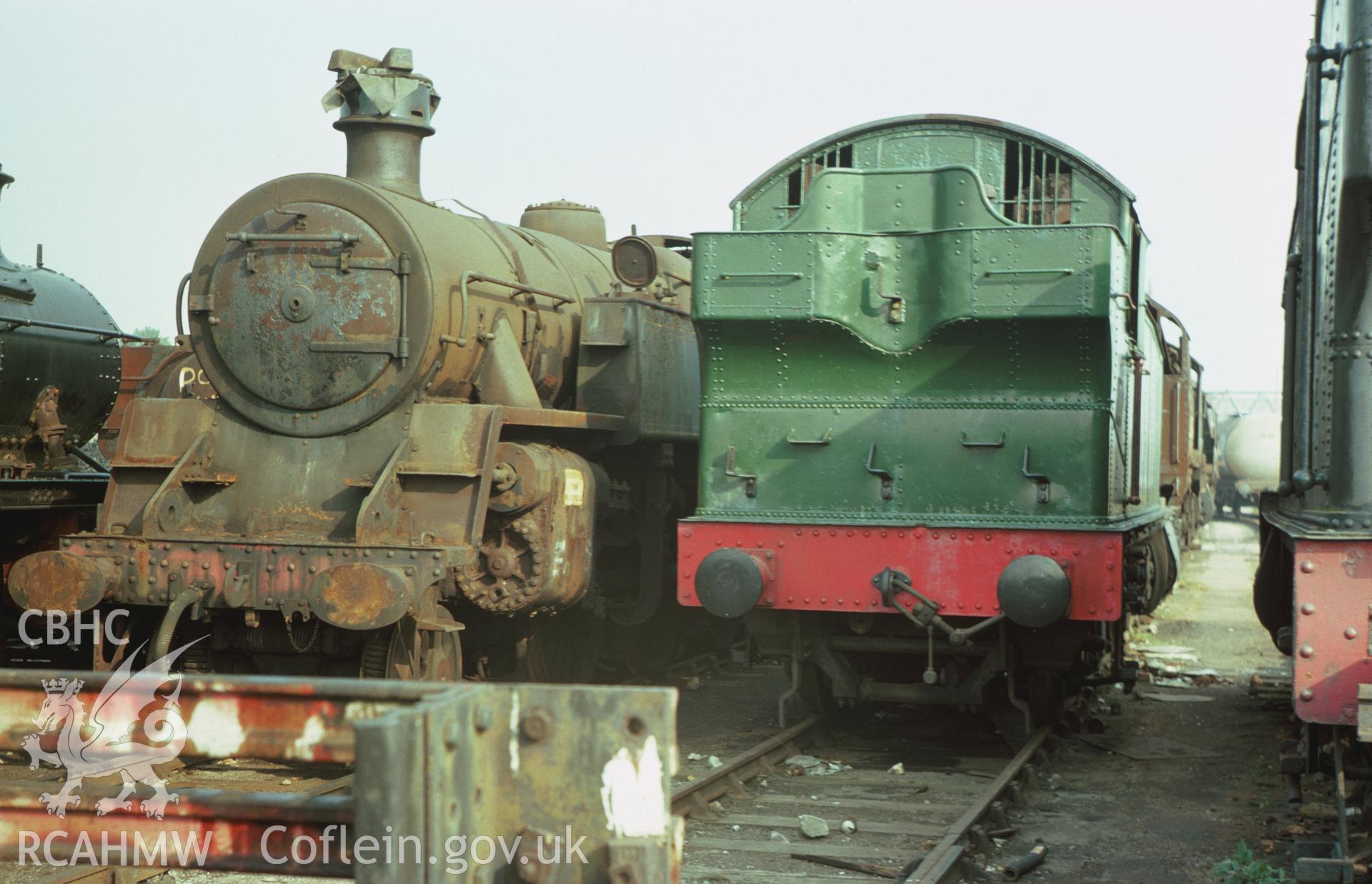 35mm colour slide showing steam locomotives in Barry Sidings, Glamorgan by Dylan Roberts.