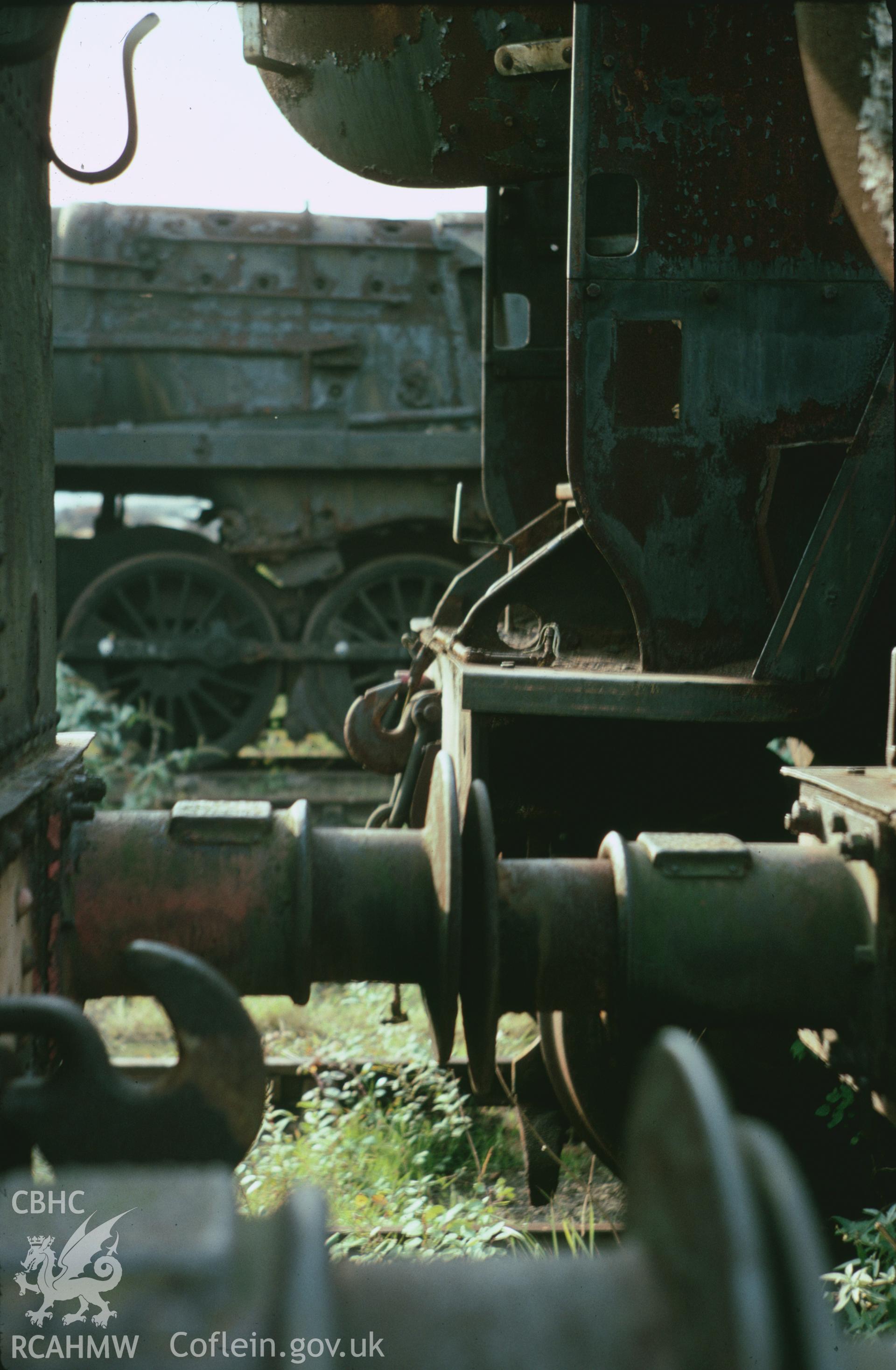 35mm slide showing steam locomotive in siding at Barry Station, Glamorgan, by Dylan Roberts.