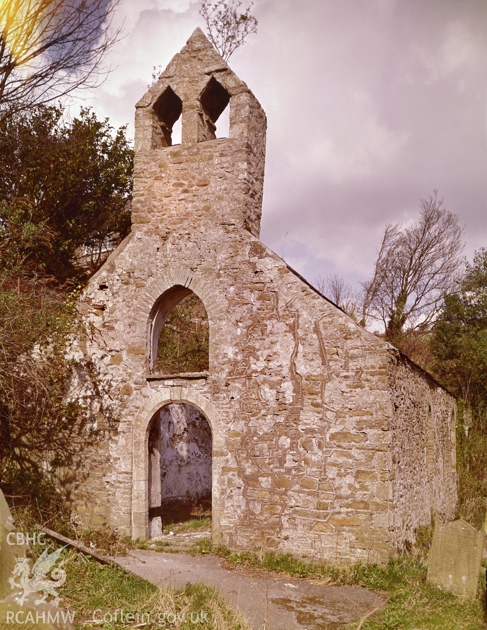 RCAHMW colour transparency showing the ruins of St Baglan's Church, Baglan, taken by RCAHMW, undated.