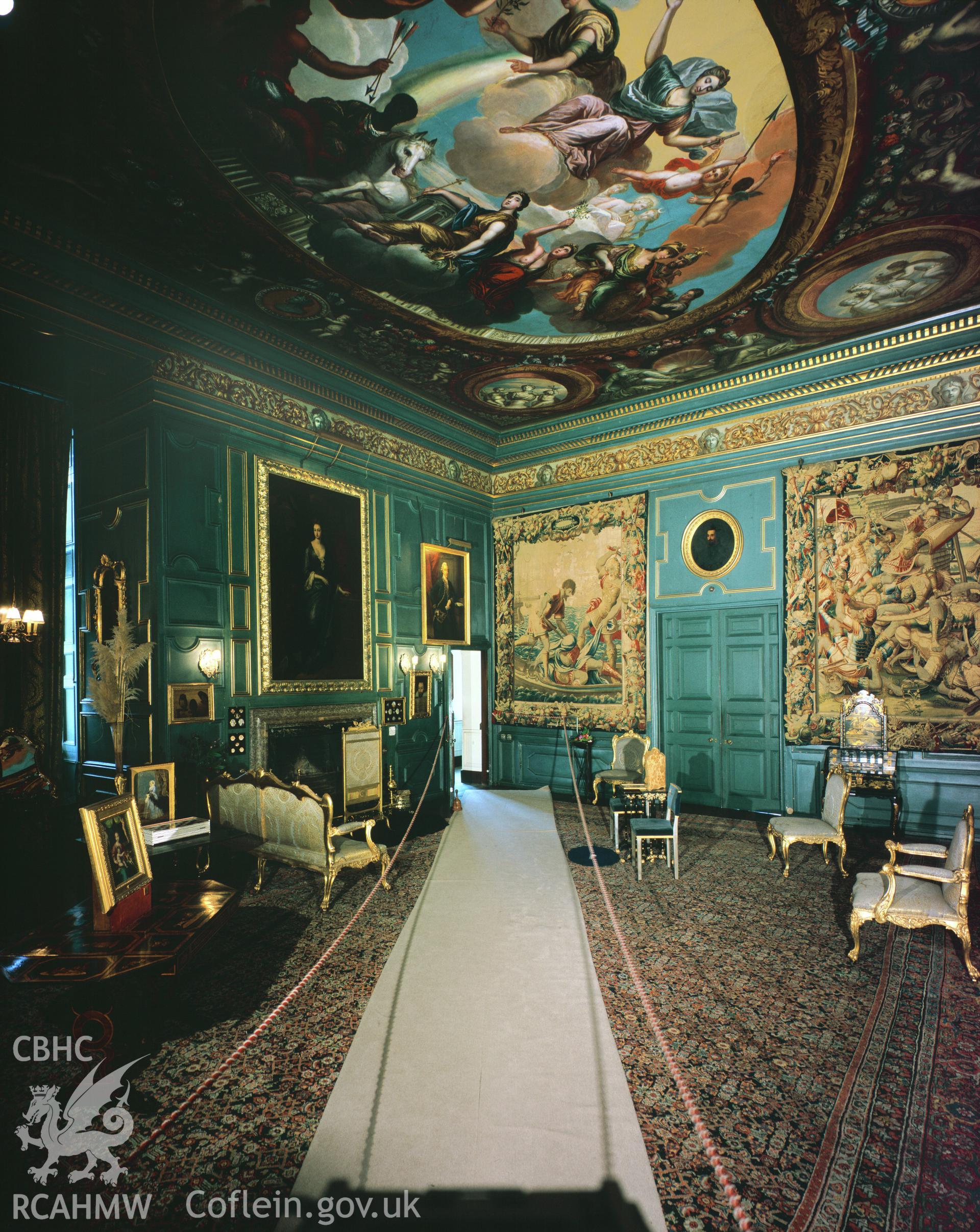 RCAHMW colour transparency showing the drawing room at Powis Castle taken by Iain Wright, 1979.