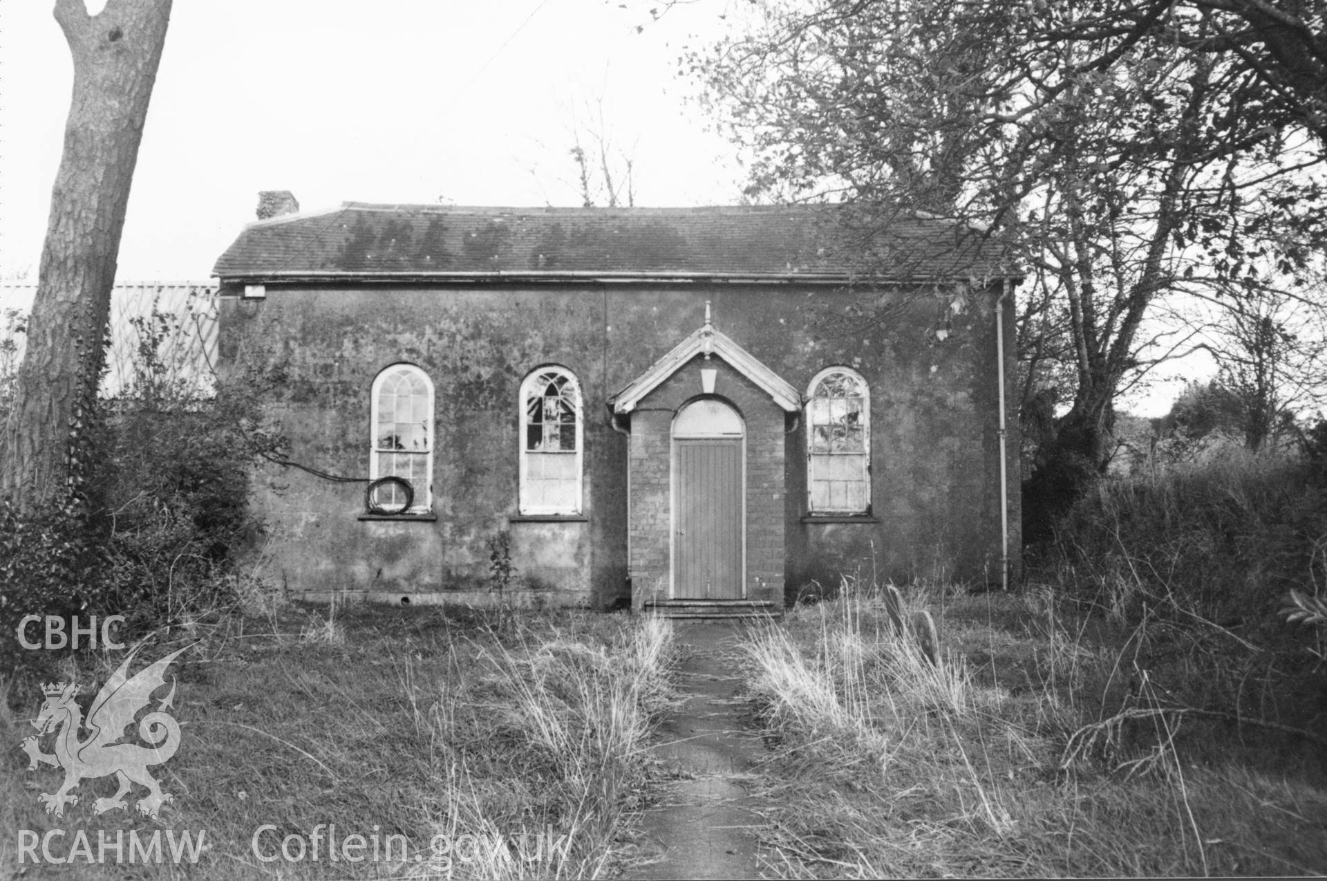 Digital copy of a colour photograph showing exterior view of Dreen Hill Calvinistic Methodist Chapel,  taken by Robert Scourfield, 1996.