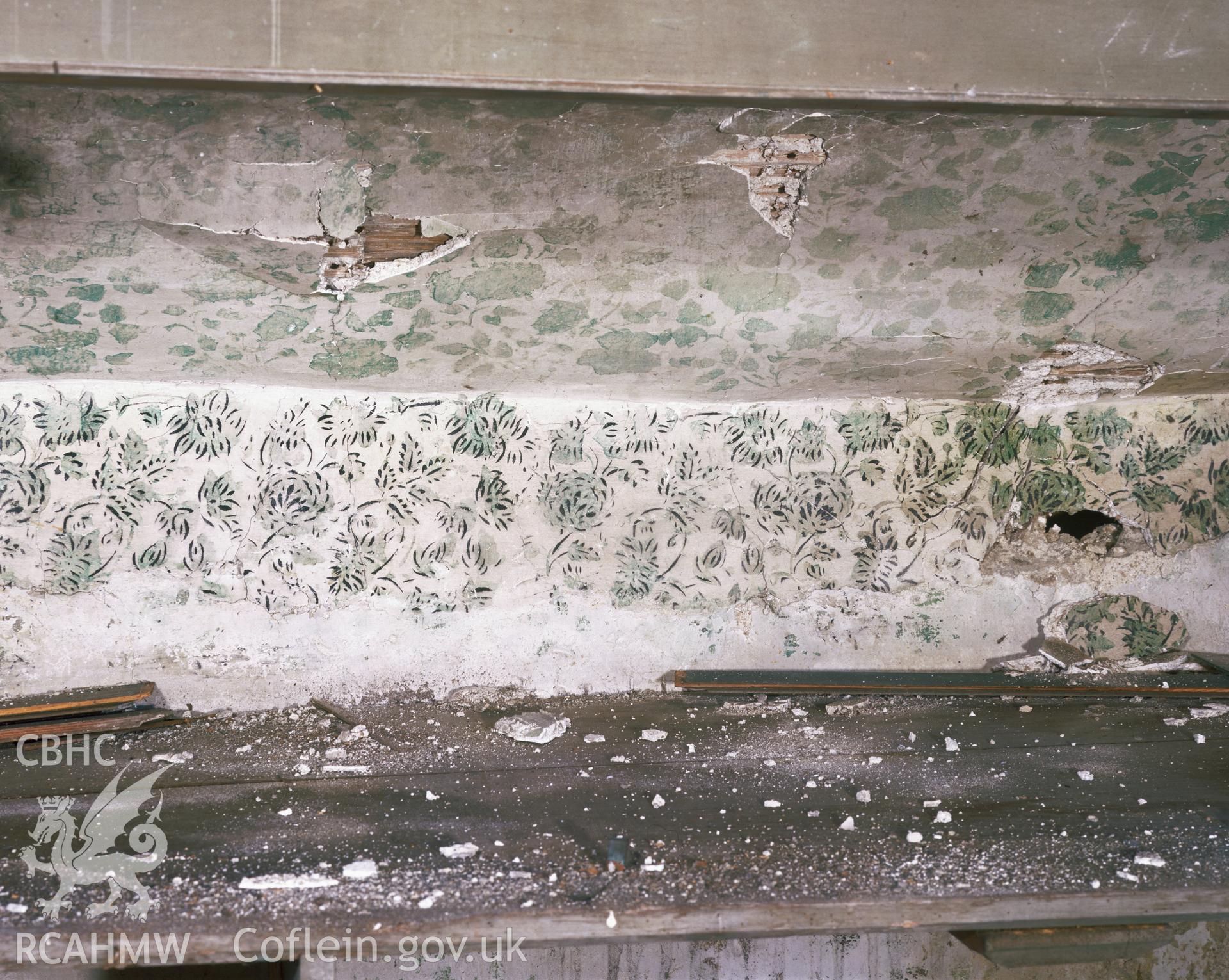 RCAHMW colour transparency showing wallpainting at Pibwrllwyd.