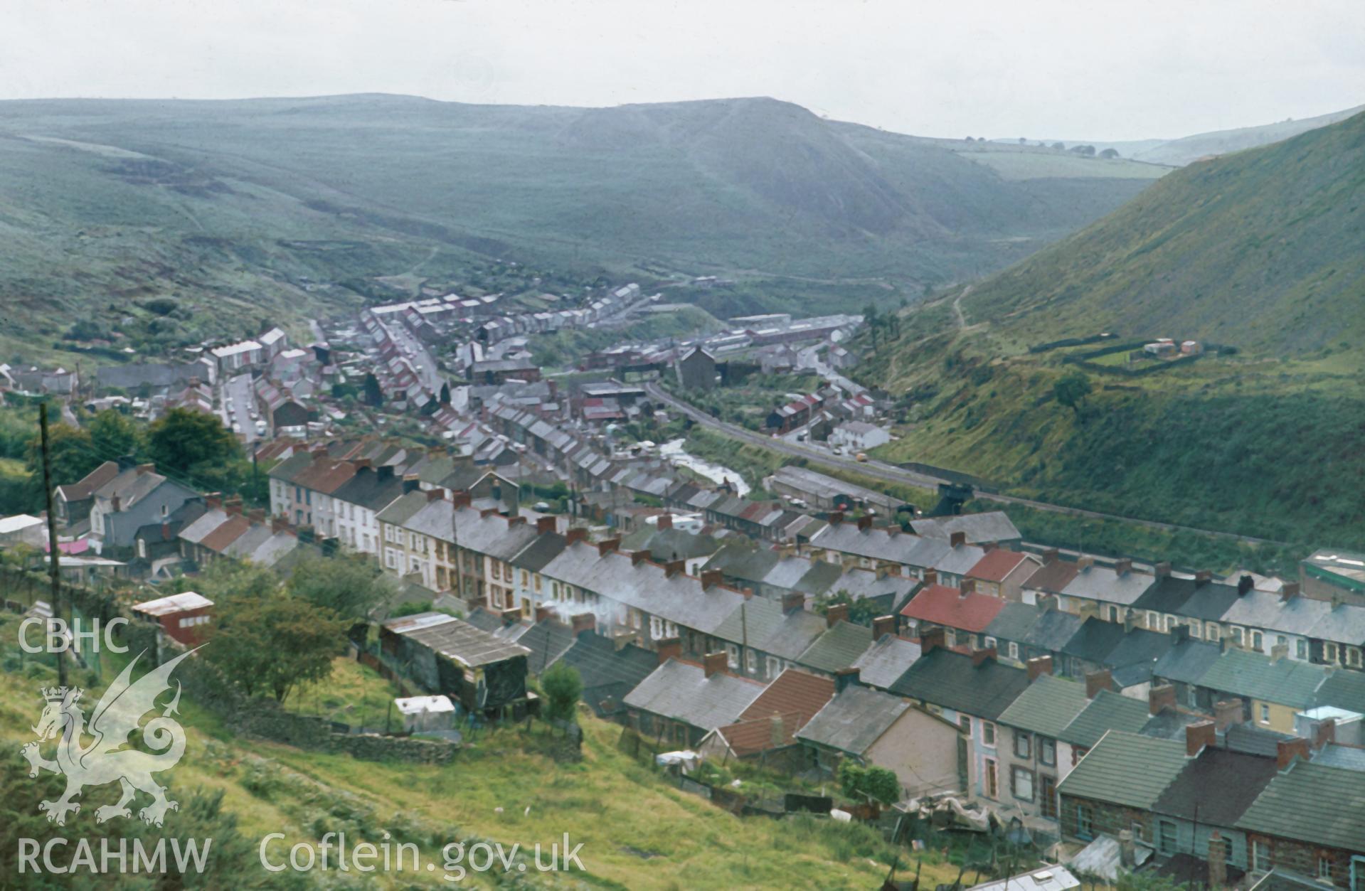 Colour 35mm slide of Pont-y-Gwaith, Rhondda Fach, by Dylan Roberts, undated. Image displayed in reverse.