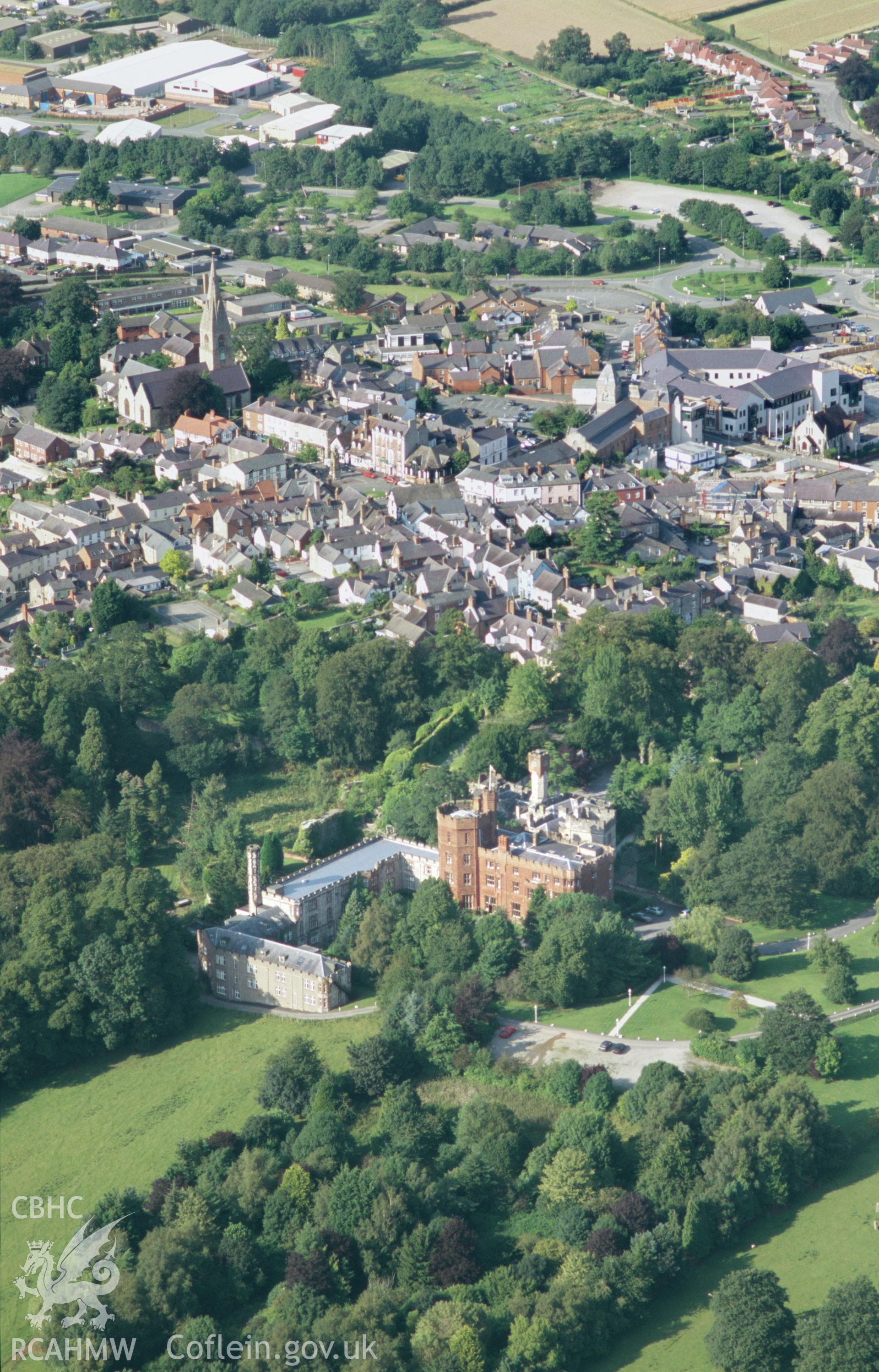 Slide of RCAHMW colour oblique aerial photograph of the Ruthin Castle, taken by Toby Driver, 2004.
