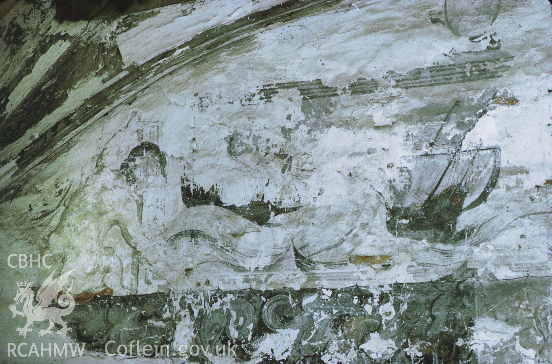 35mm slide showing wall painting detail at Castell-y-Mynach, Pentrych, Glamorgan,  produced by Harry Brooksby, March 1969.
