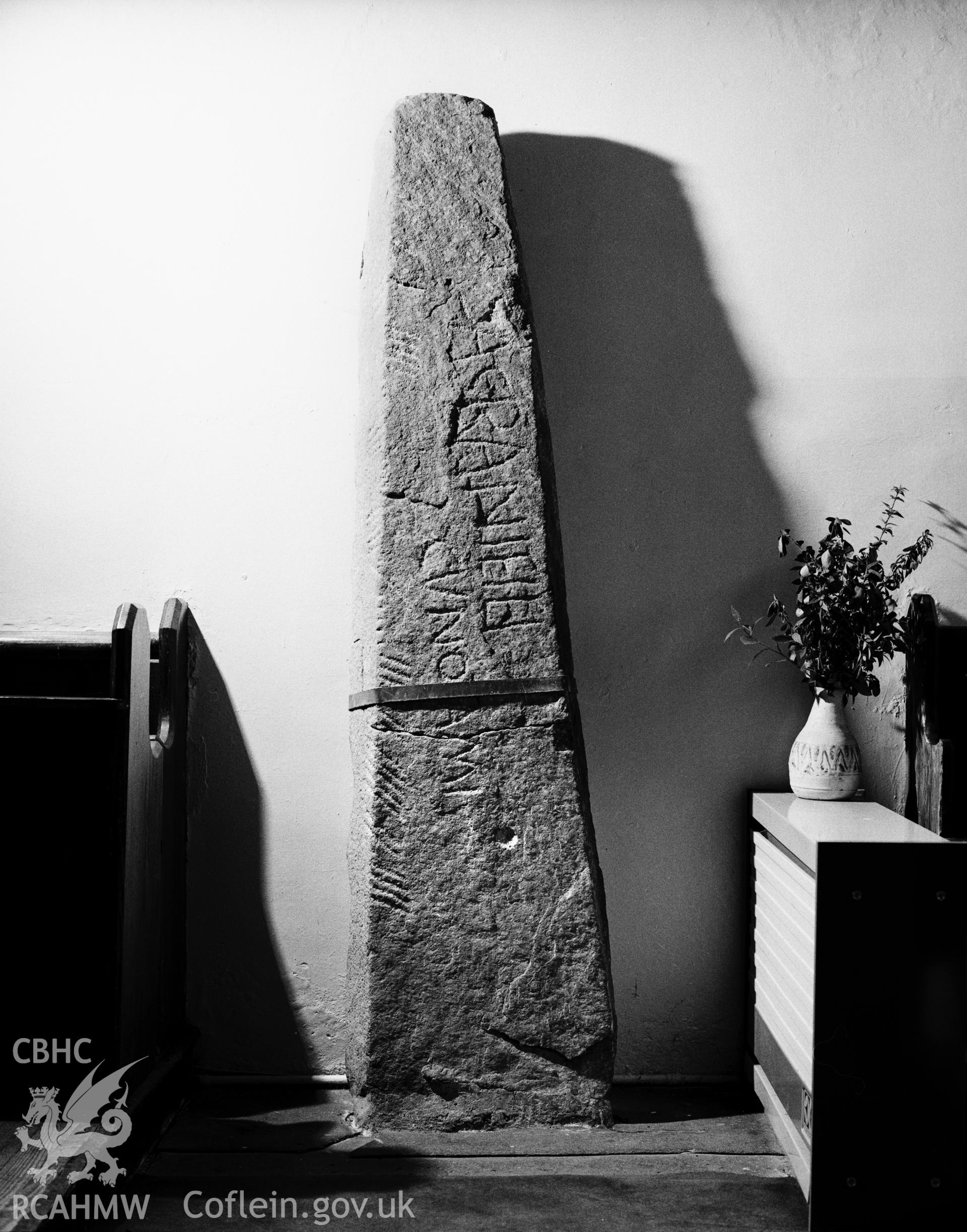 View of the Sagranus Stone,  at St Thomas's Church, St Dogmaels.