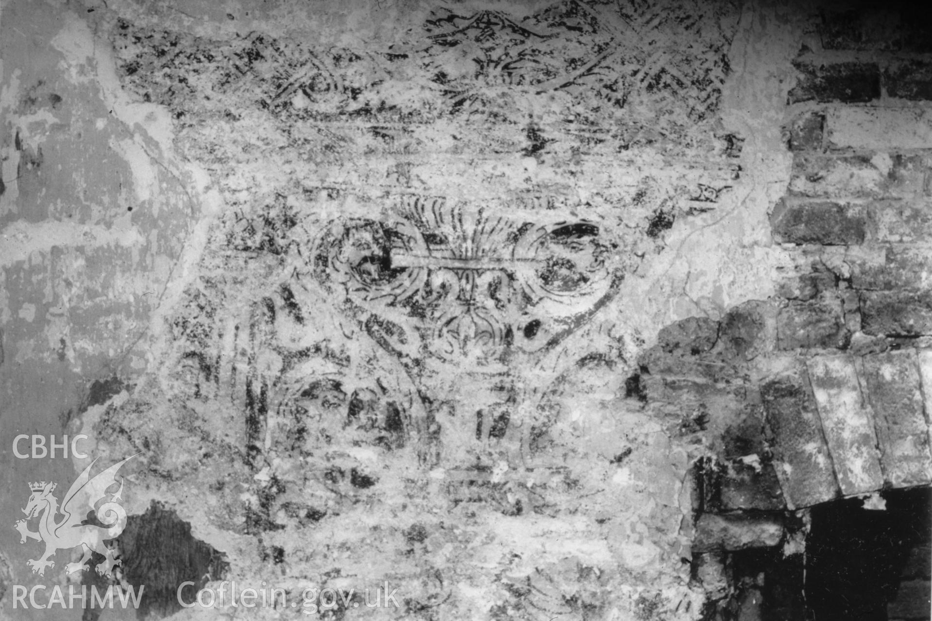 35mm colour slide showing a wall painting at The Bell Inn, Abergavenny, produced by A.J. Parkinson, undated.