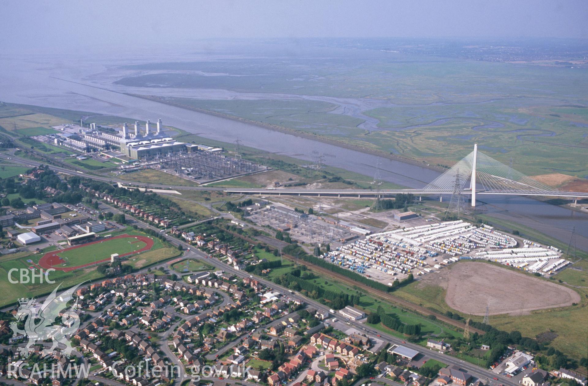 Slide of RCAHMW colour oblique aerial photograph of Connah's Quay Road Bridge, taken by T.G. Driver, 30/8/2000.
