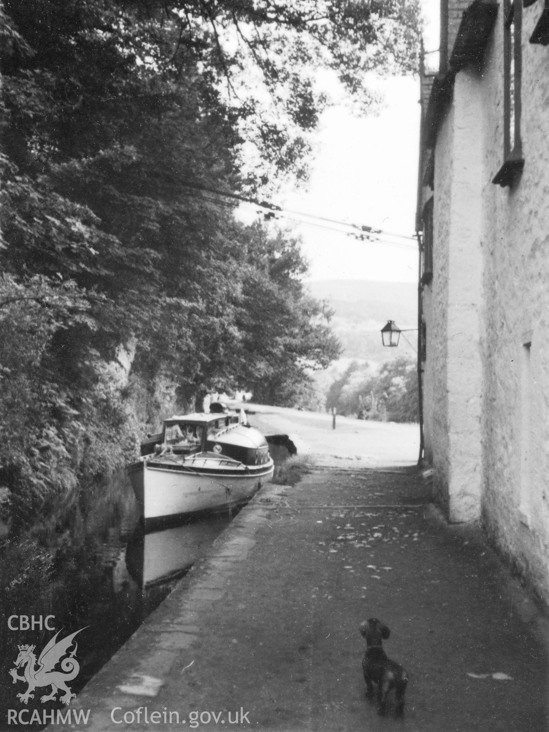 Llangollen Canal; digitized copy of a circa 1940 black and white photograph taken from a photo album loaned for copying by Anne Eastham.