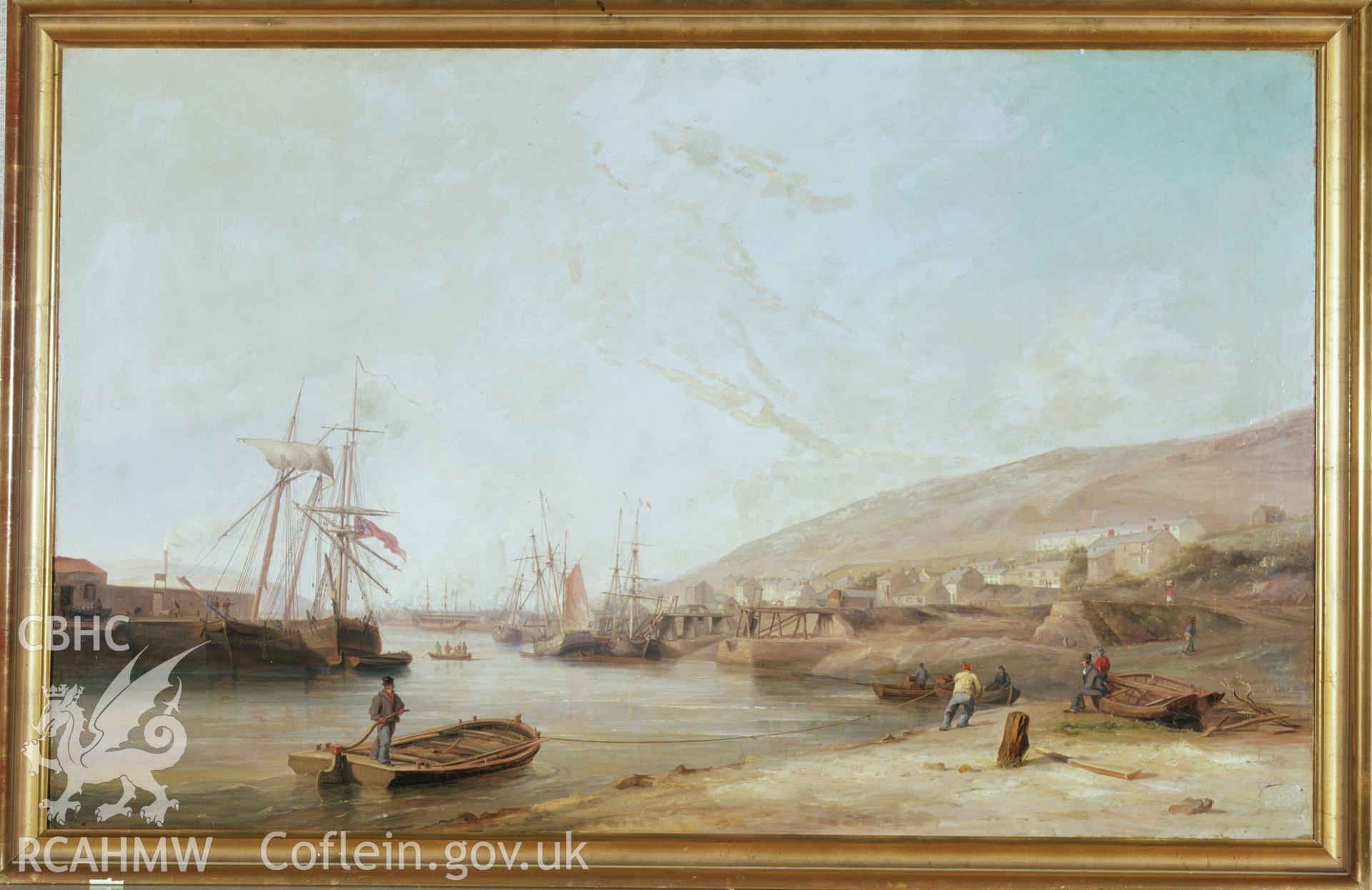RCAHMW colour transparency of a painting showing tipping staithes at Smith's Canal.
