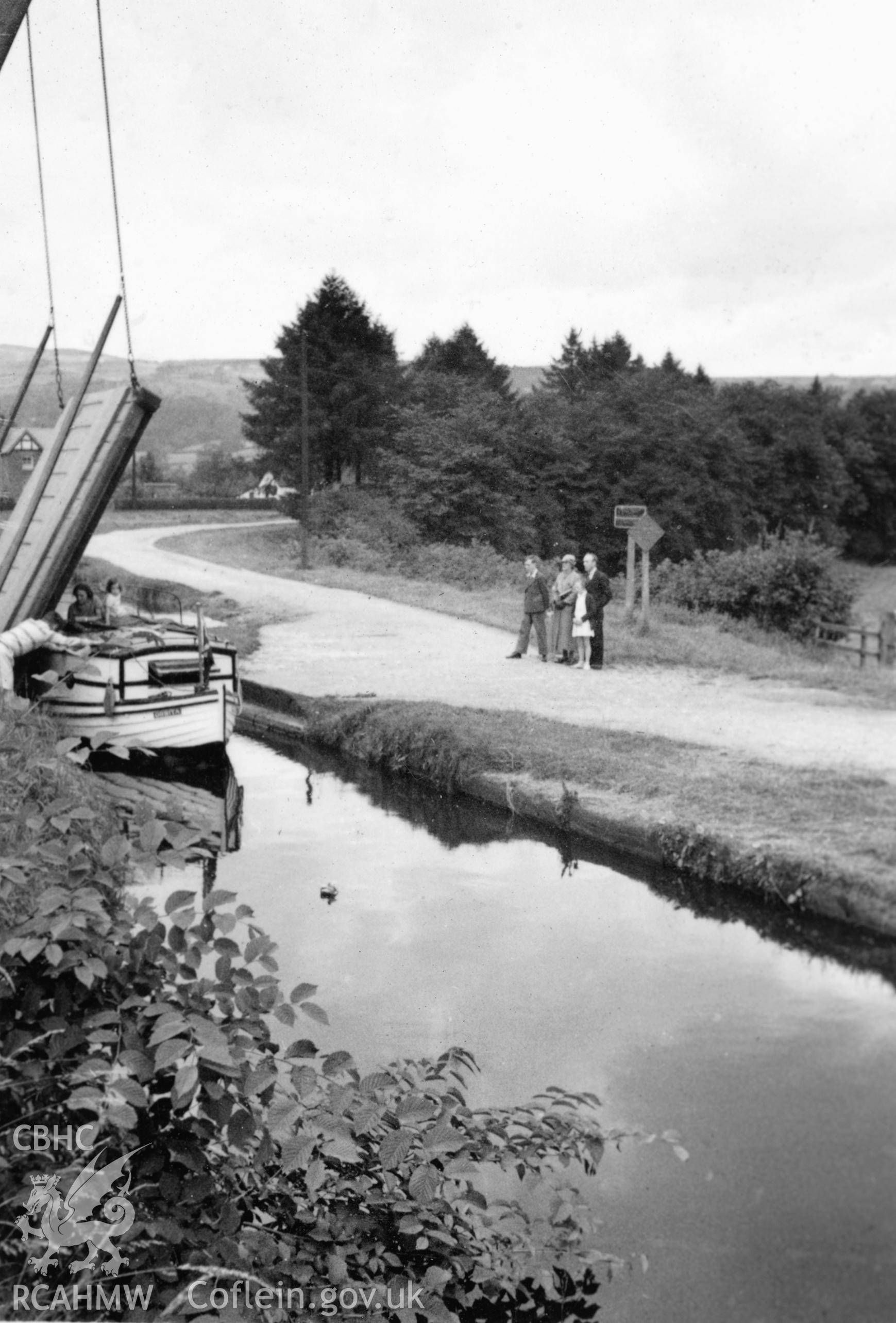 Llangollen Canal; digitized copy of a circa 1940 black and white photograph taken from a photo album loaned for copying by Anne Eastham.