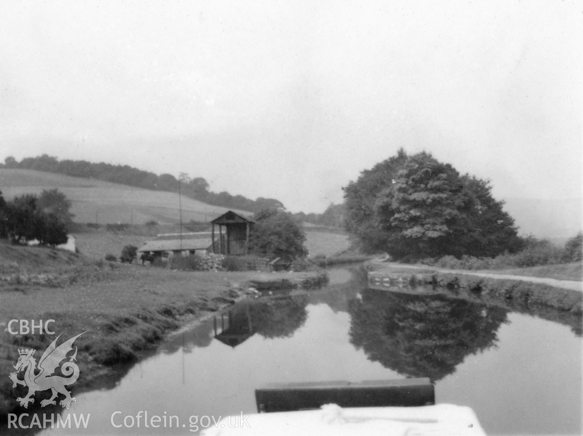 Llangollen Canal; digitized copy of a circa 1940 black and white photograph taken from a photo album loaned for copying by Anne Eastham.