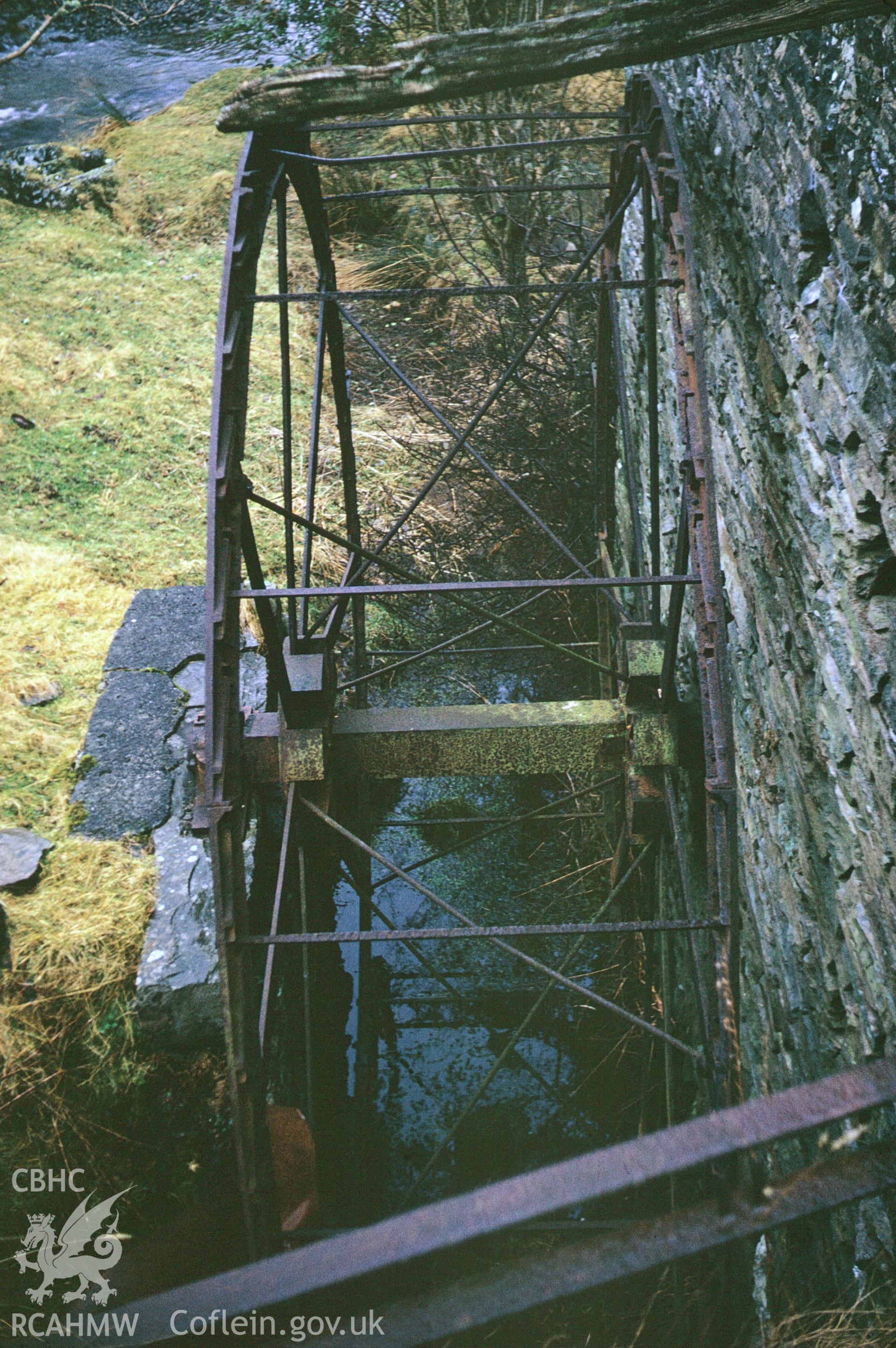 Colour 35mm slide of Lletty'r Felin, Bont Goch, Iron Mill Wheel, Cardiganshire by Dylan Roberts.