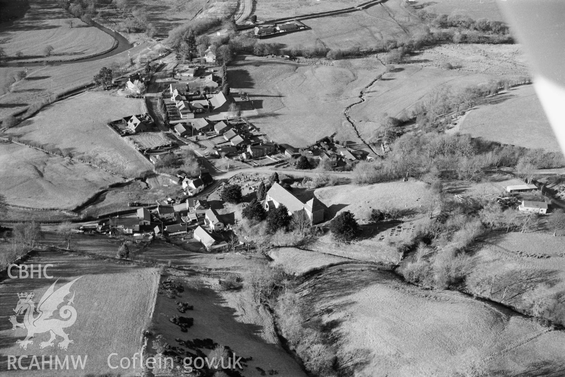 RCAHMW black and white oblique aerial photograph of view of Llanbister, 2001.