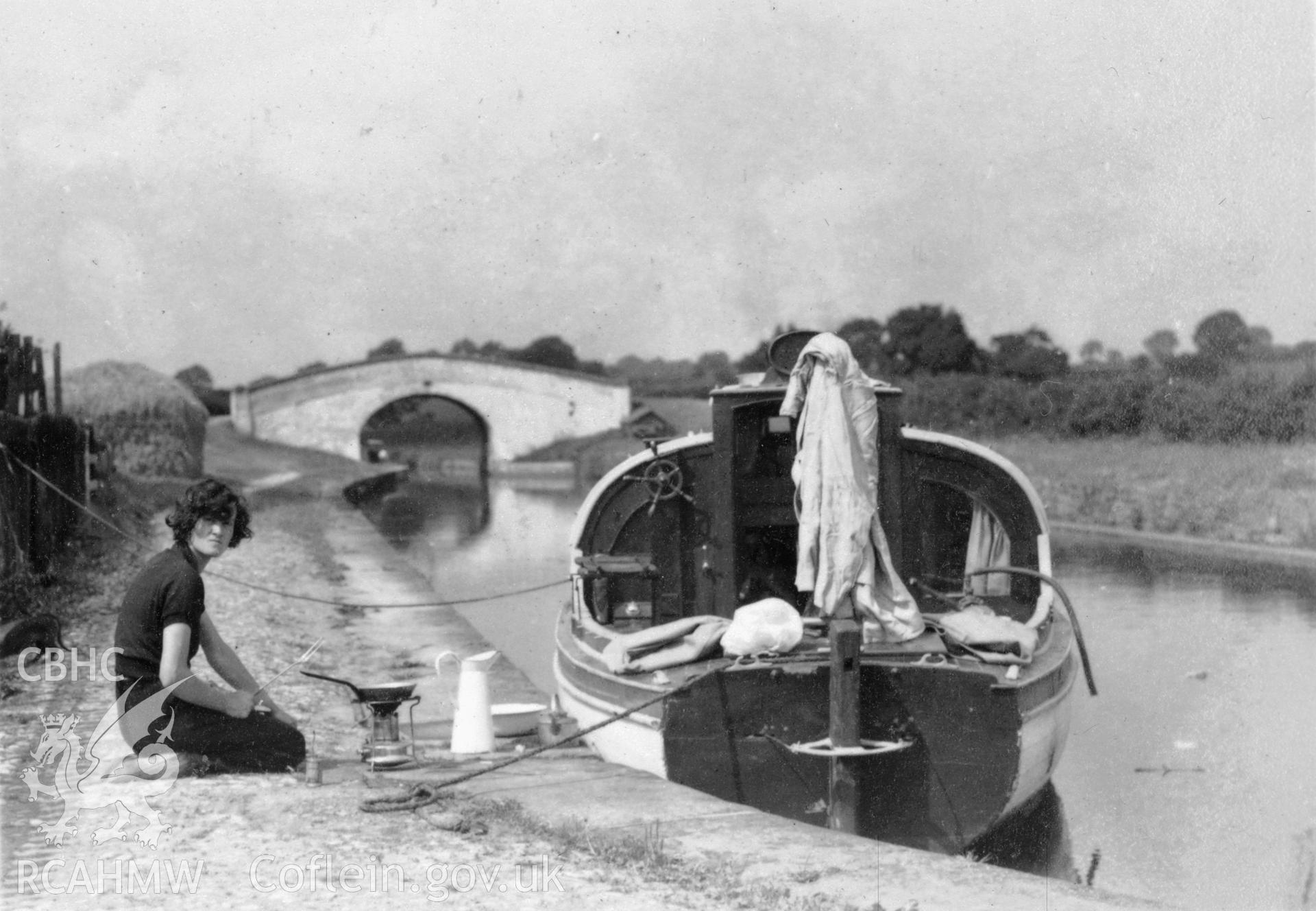 Llangollen Canal; digitized copy of a circa 1940 black and white photograph taken from a photo album loaned for copying by Anne Eastham.