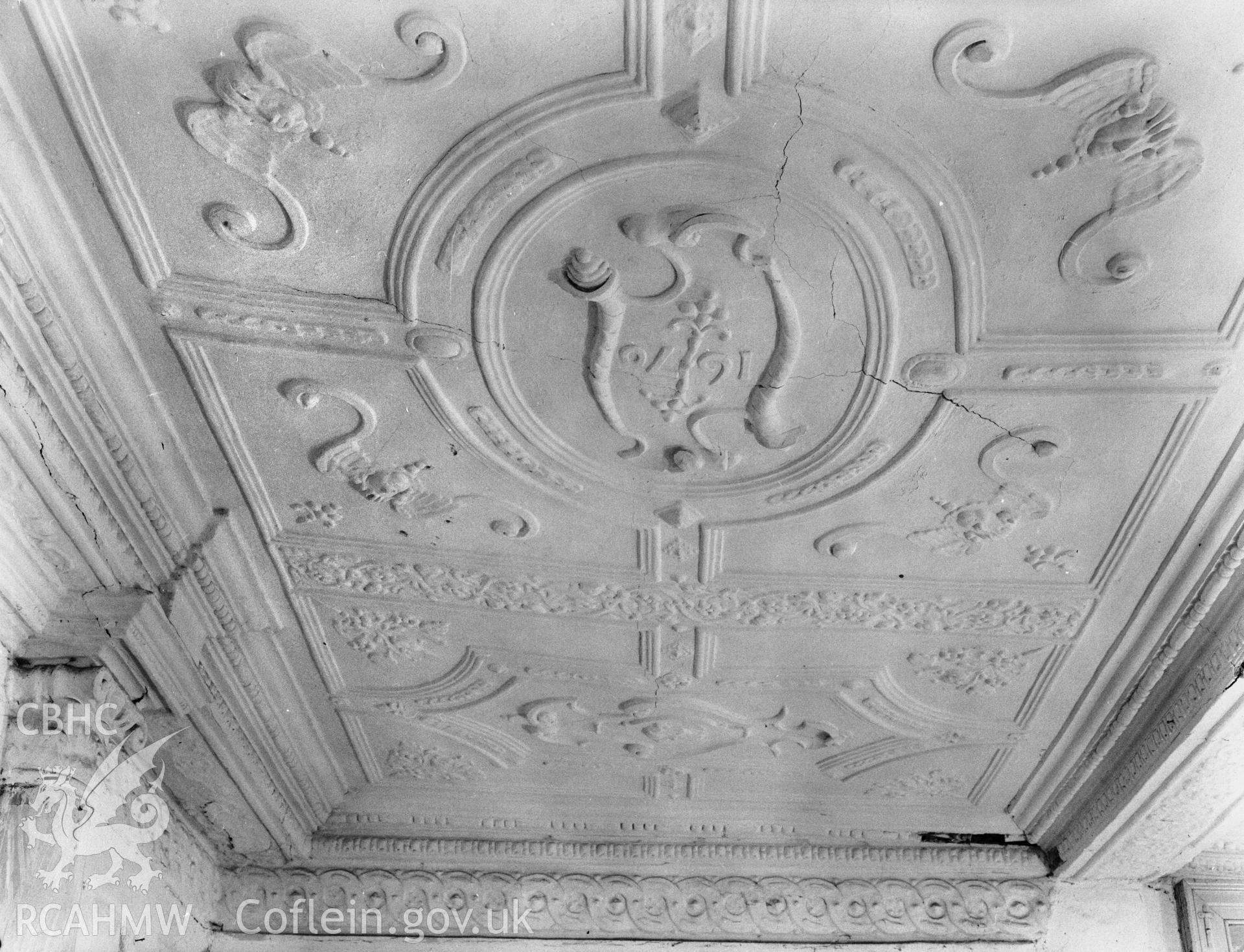 Interior, detail of ceiling in south room