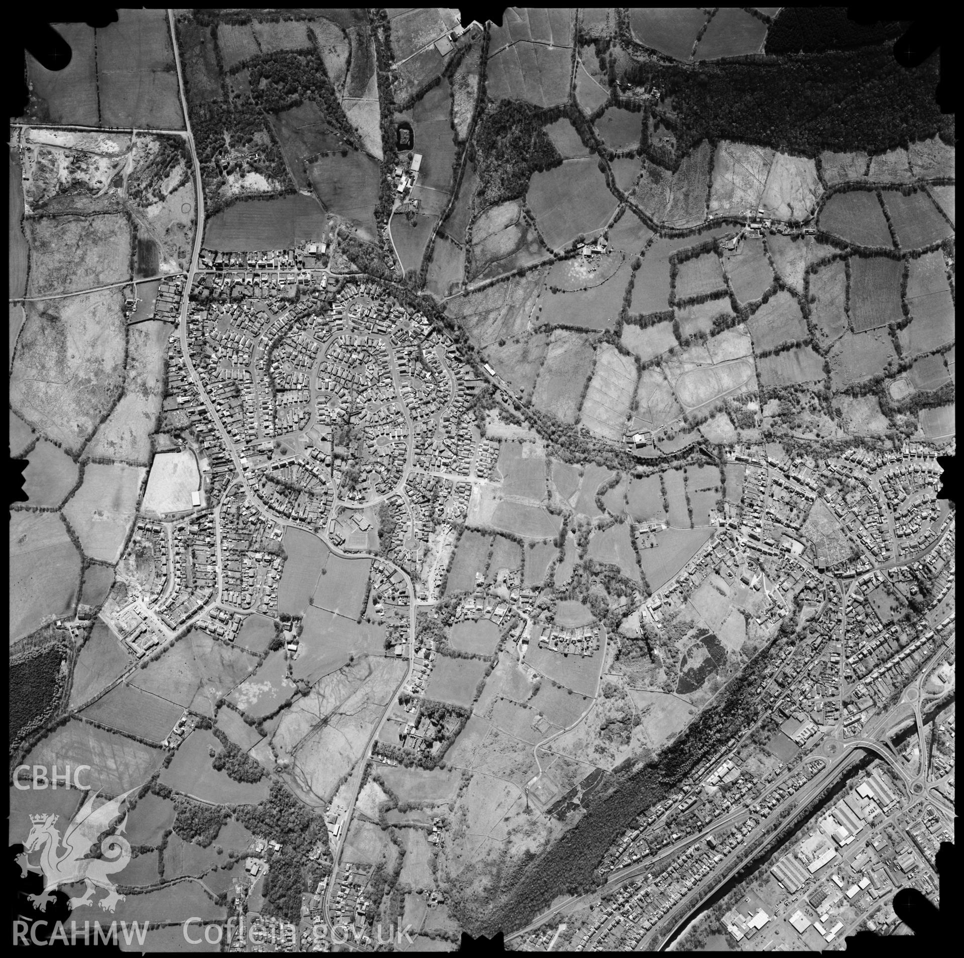 Digitized copy of an aerial photograph showing Alltwen, Pontardawe, taken by Ordnance Survey, April 1997.