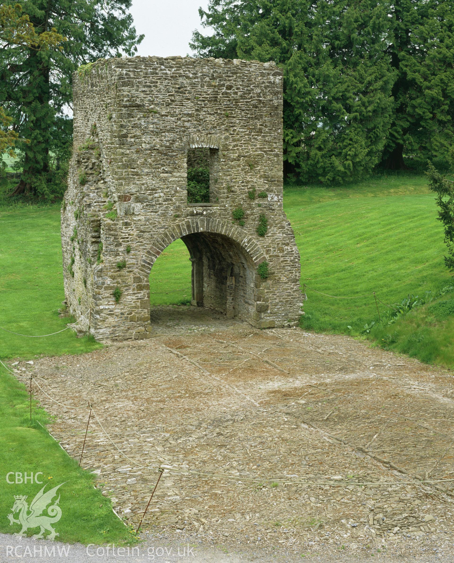 Colour transparency showing the gatehouse at Aberglasney, produced by Iain Wright, June 2004