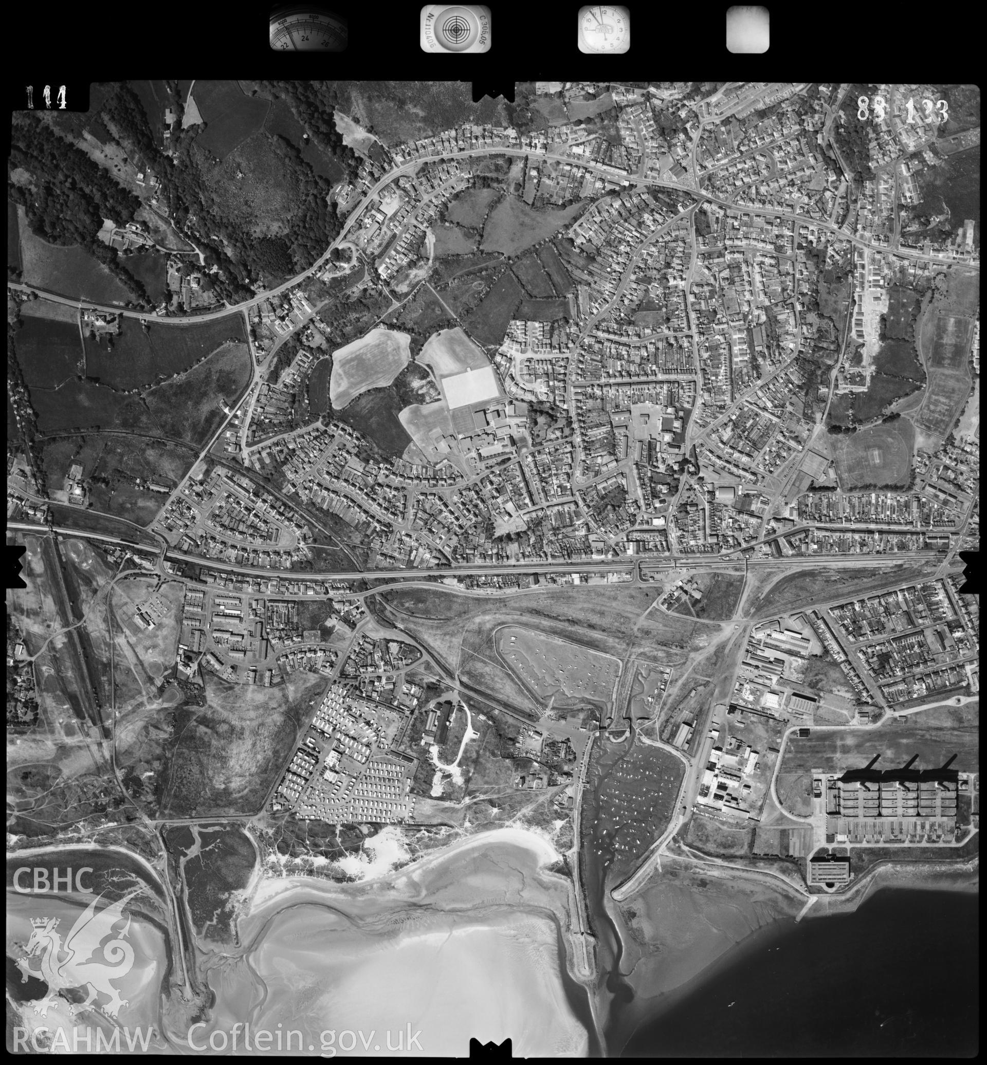 Digitized copy of an aerial photograph showing Burry Port area, taken by Ordnance Survey, 1988.