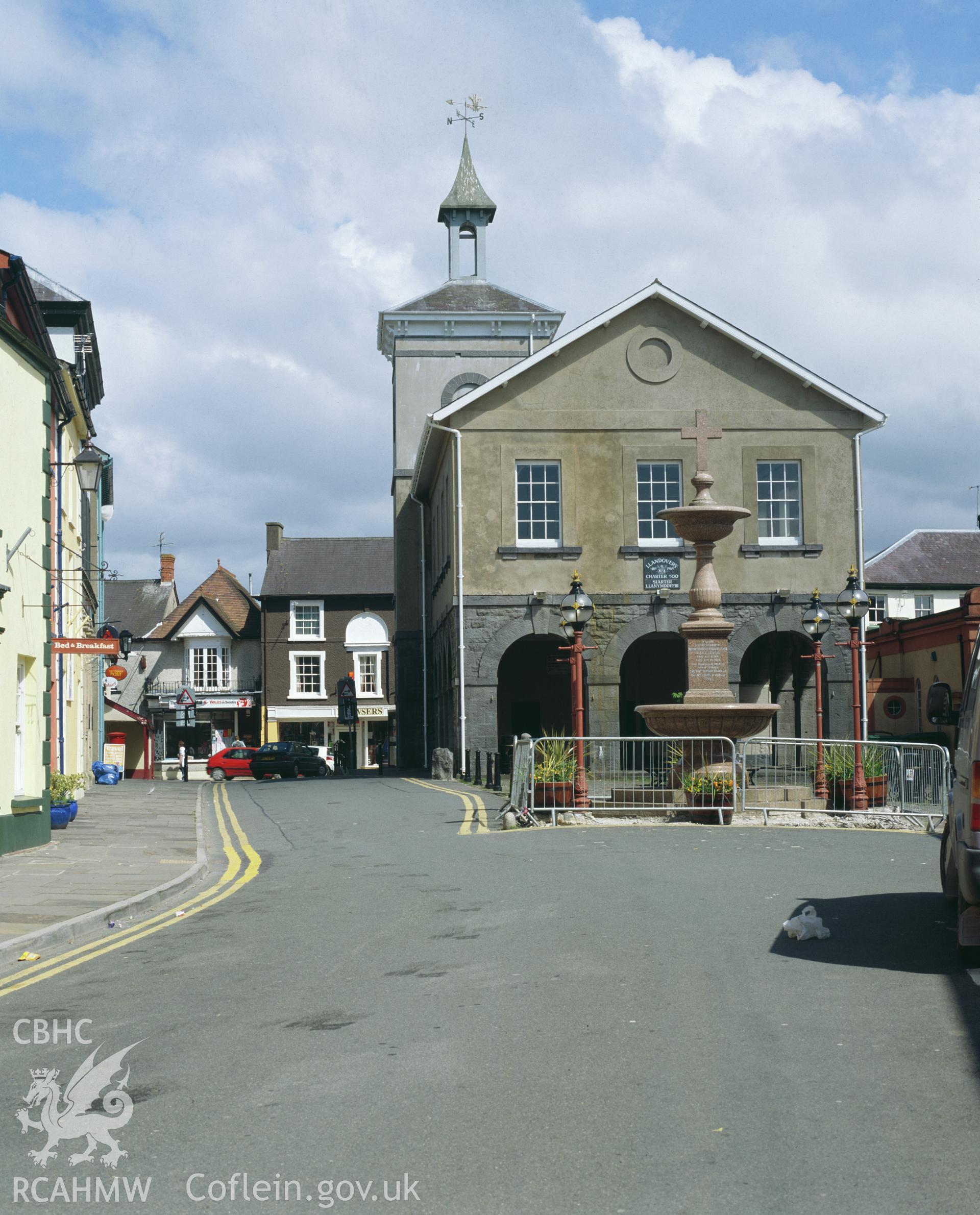 Colour transparency showing Market Hall, Llandovery taken by Iain Wright, 2004.