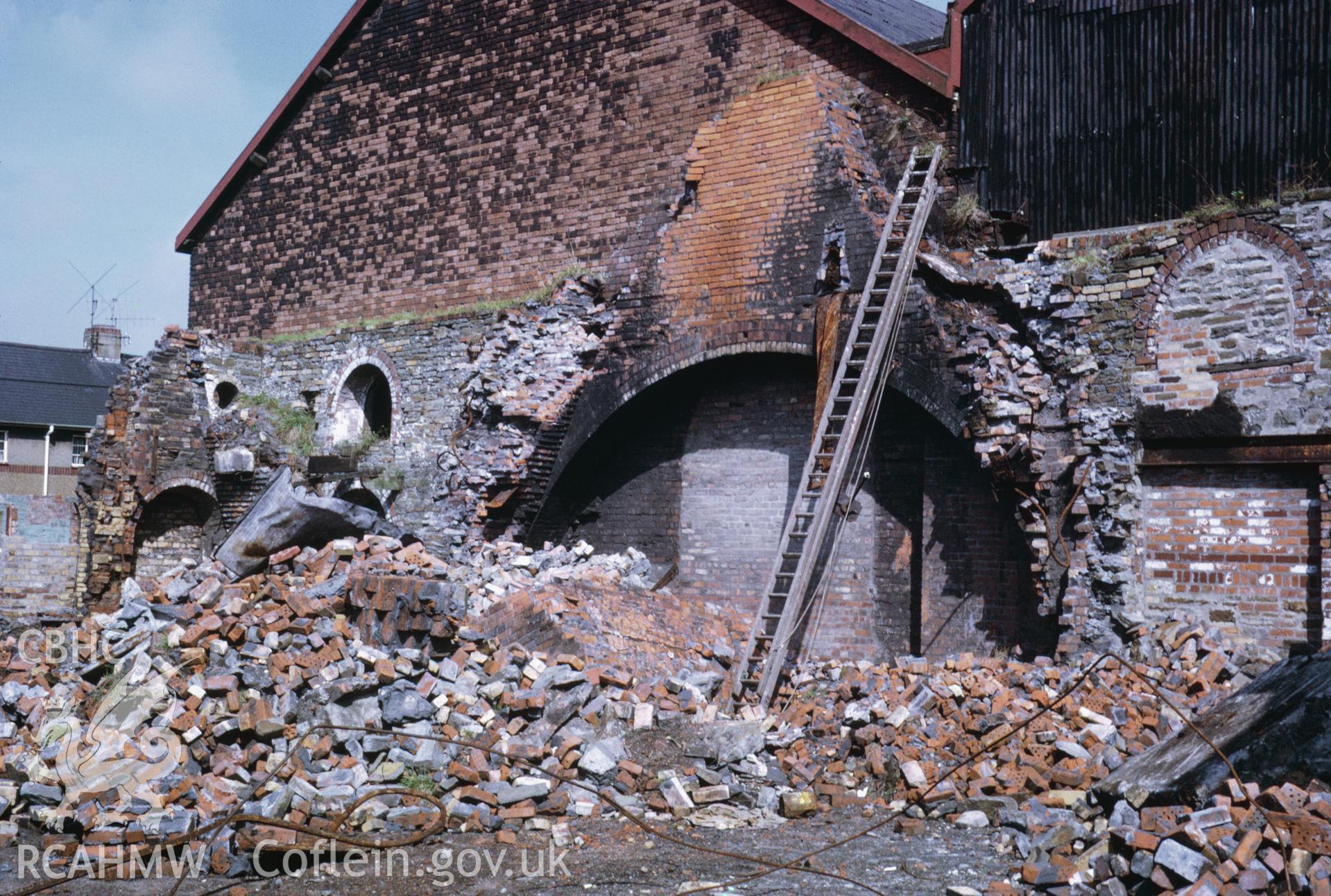 35mm slide of tinning bay and stack at Morfa Tinplate Works, Llanelli, Carmarthenshire, by Dylan Roberts.