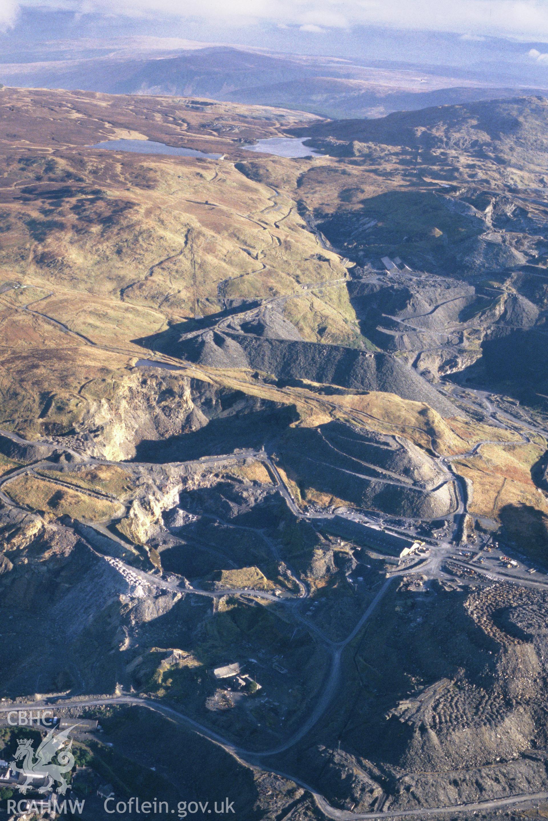 Slide of RCAHMW colour oblique aerial photograph of Blaenau Ffestiniog, taken by T.G. Driver, 17/12/2001.
