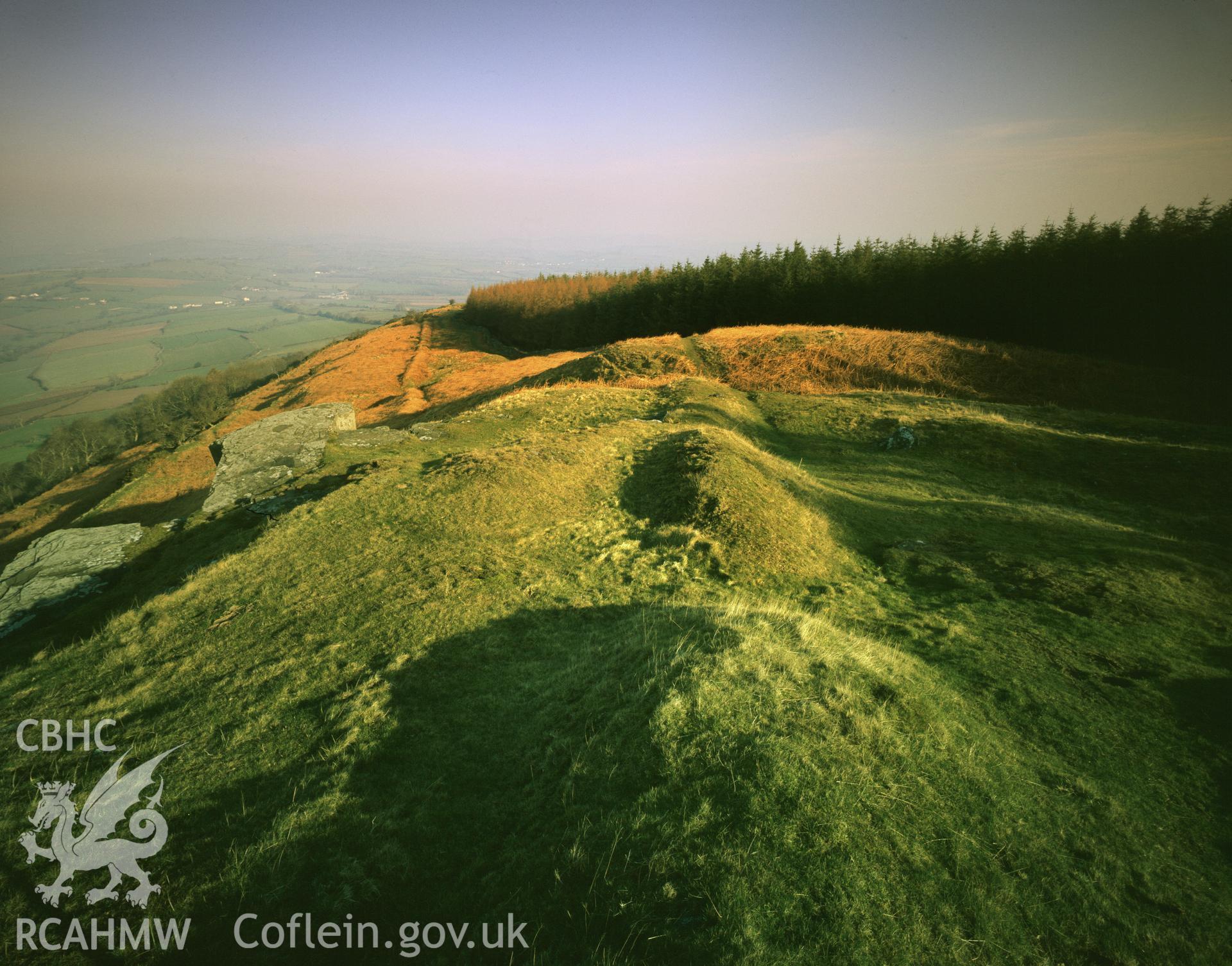 RCAHMW colour transparency of a general view of Allt y Esgair Hillfort.