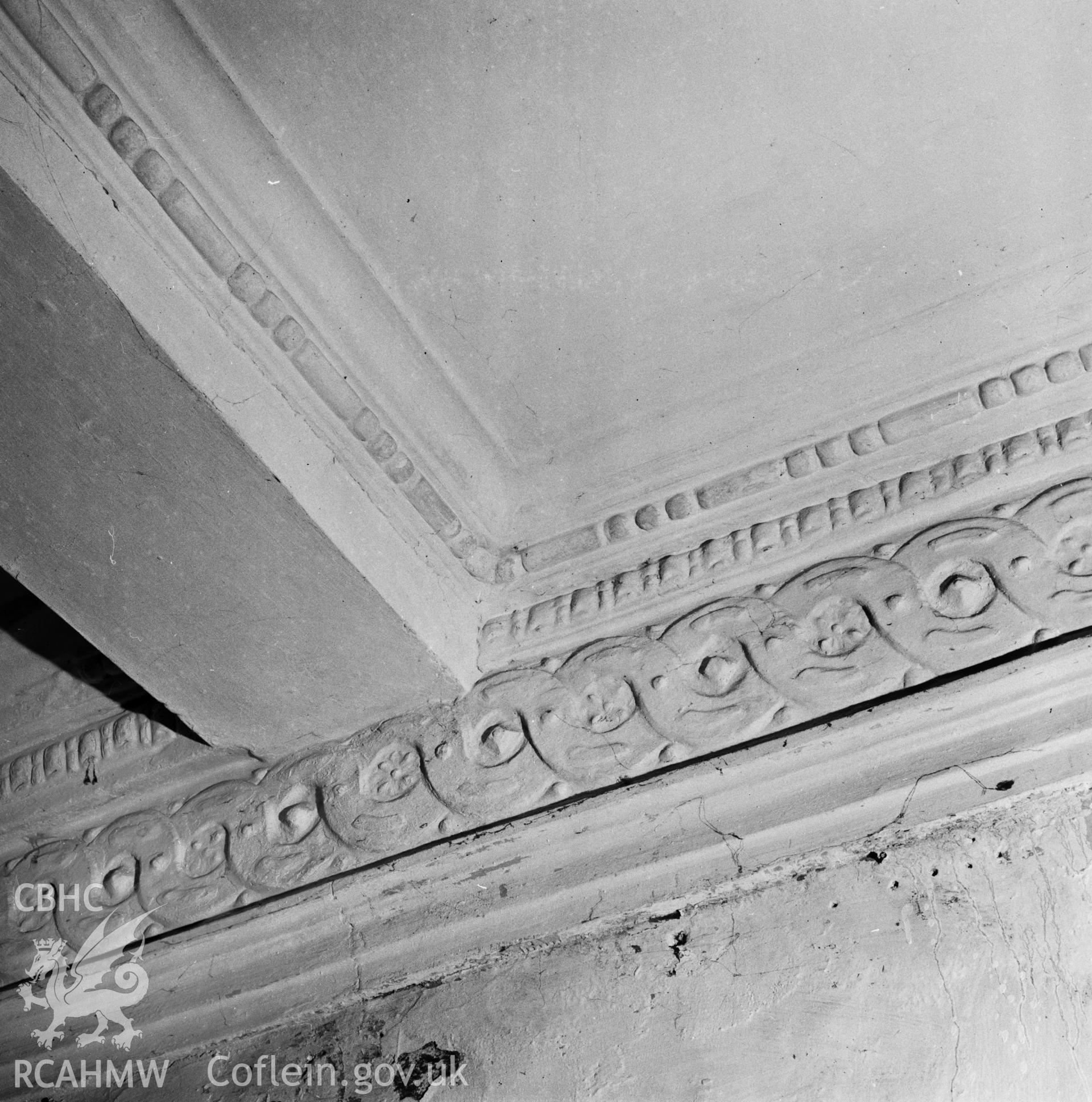 Interior, detail of ceiling in south room