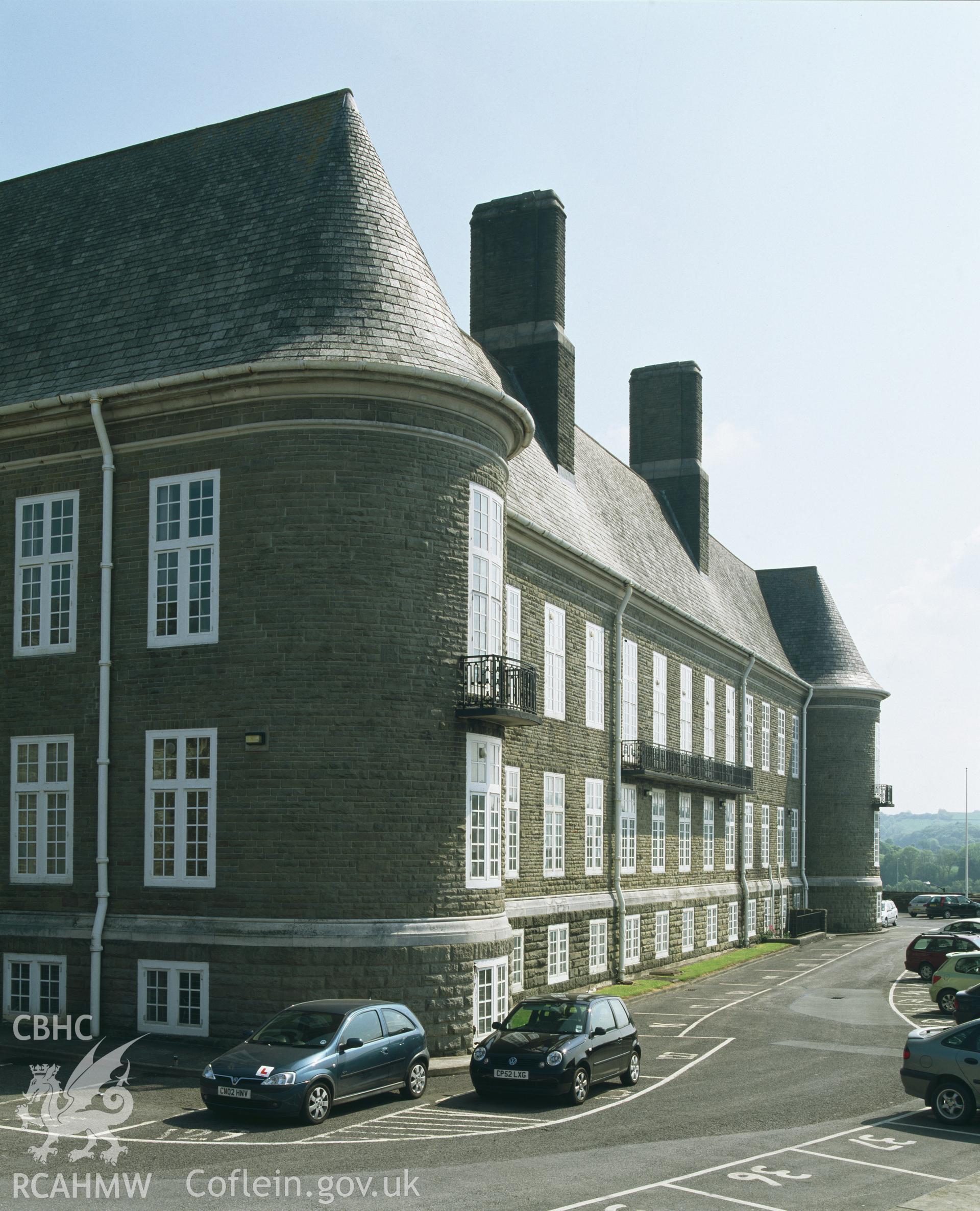 Colour transparency showing County Hall, Carmarthen, produced by Iain Wright, June 2004