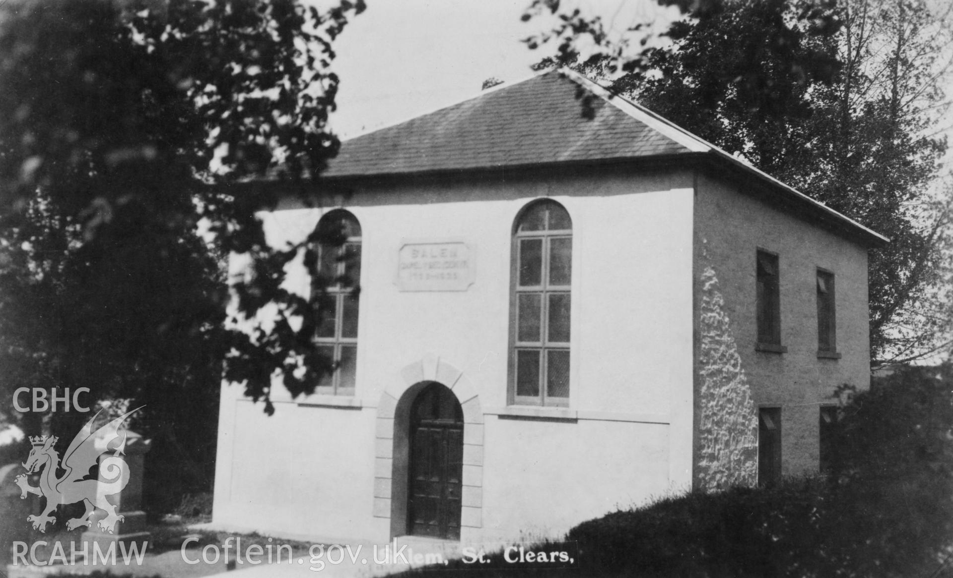 Copy of b/w postcard of Salem, St. Clears, copied from original loaned by Thomas Lloyd. Copy negative held.