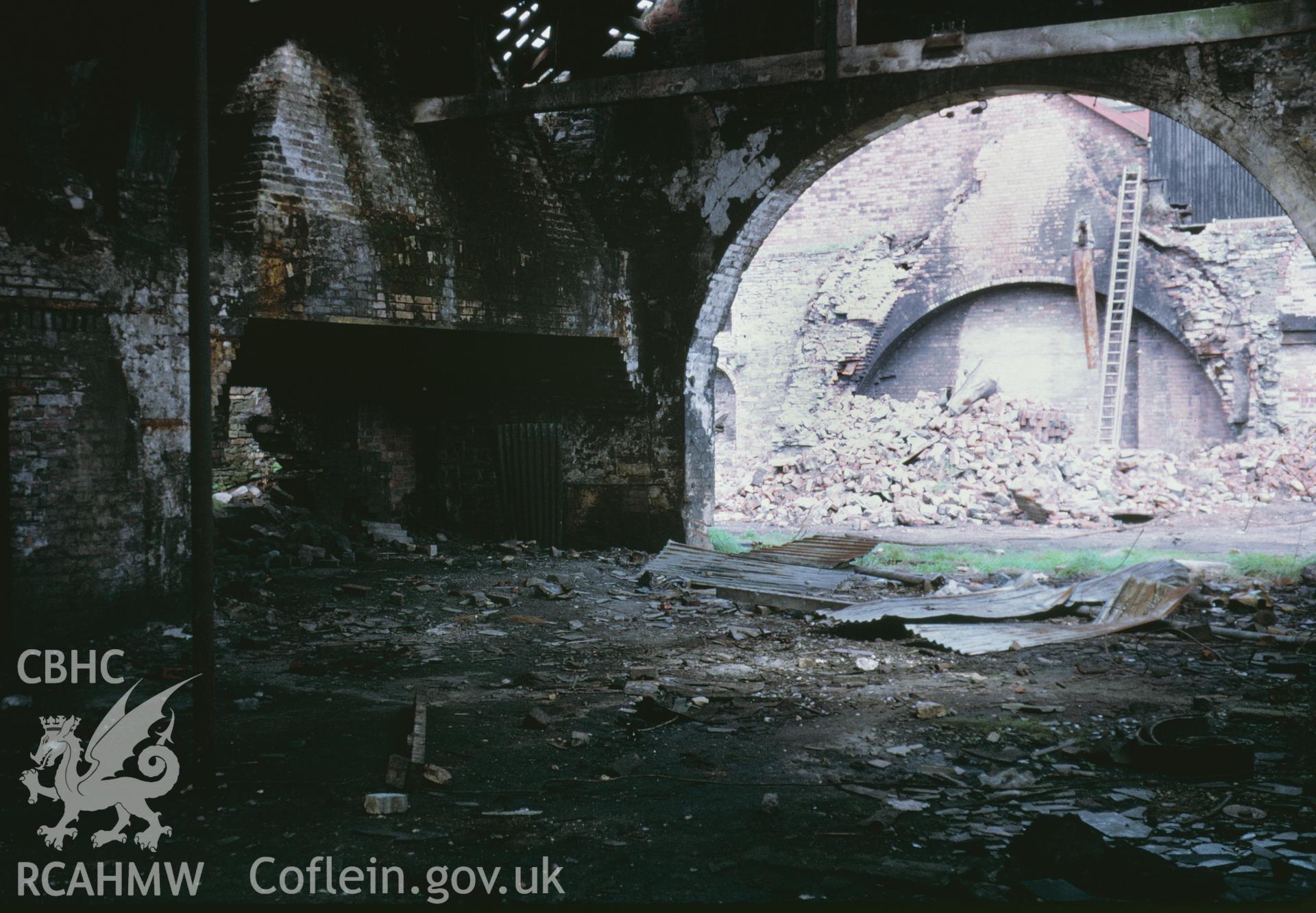 35mm slide of tinning bays at Morfa Tinplate Works, Llanelli, Carmarthenshire, by Dylan Roberts.