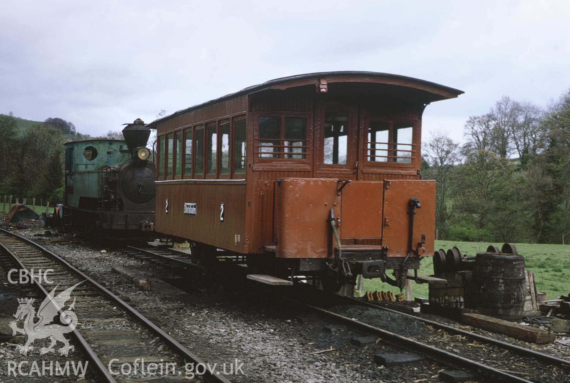 35mm colour slide showing steam engine and wagon at Llanfair Caereinion Station, by Dylan Roberts.