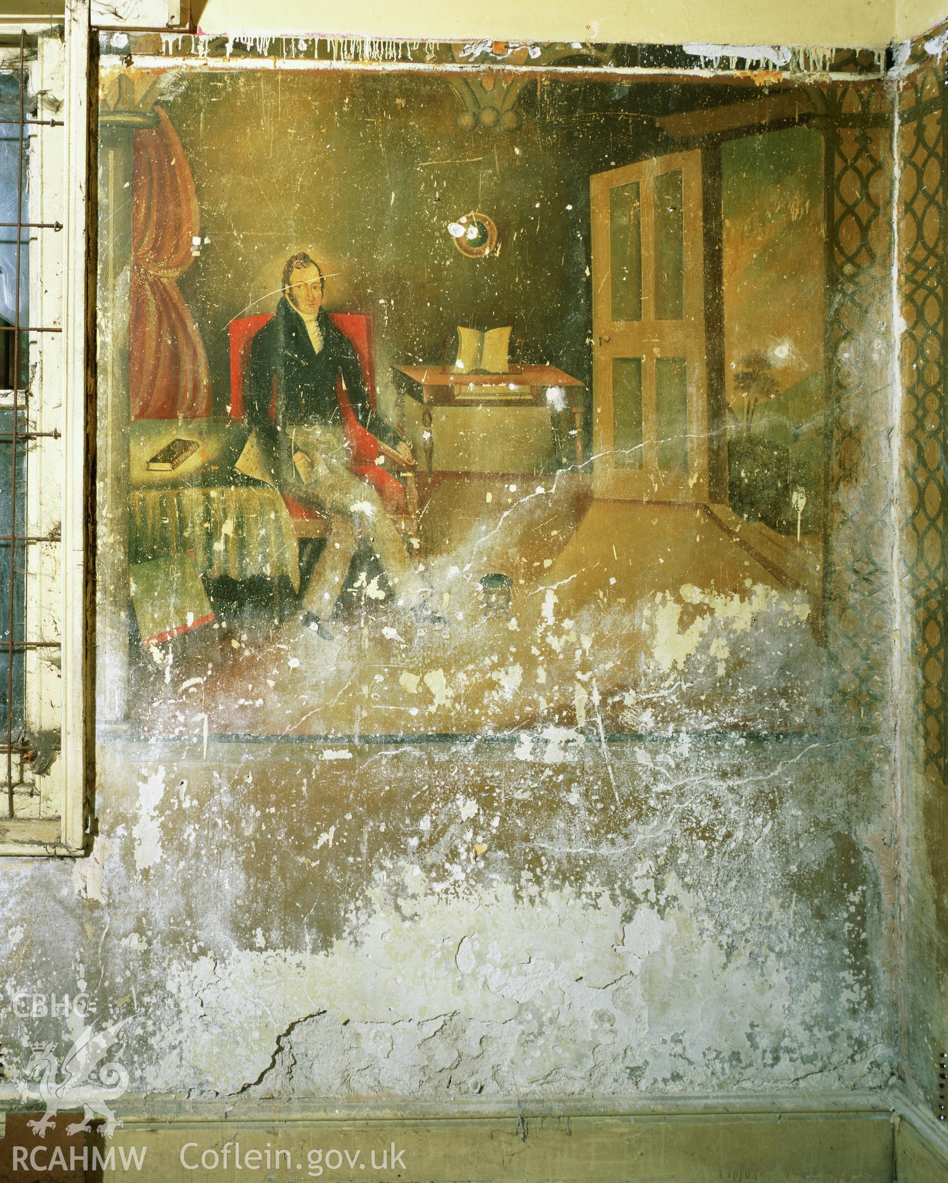 RCAHMW colour transparency showing the gentleman of letters painting at Elwy Bank, St Asaph, photographed by Iain Wright, November 2003.