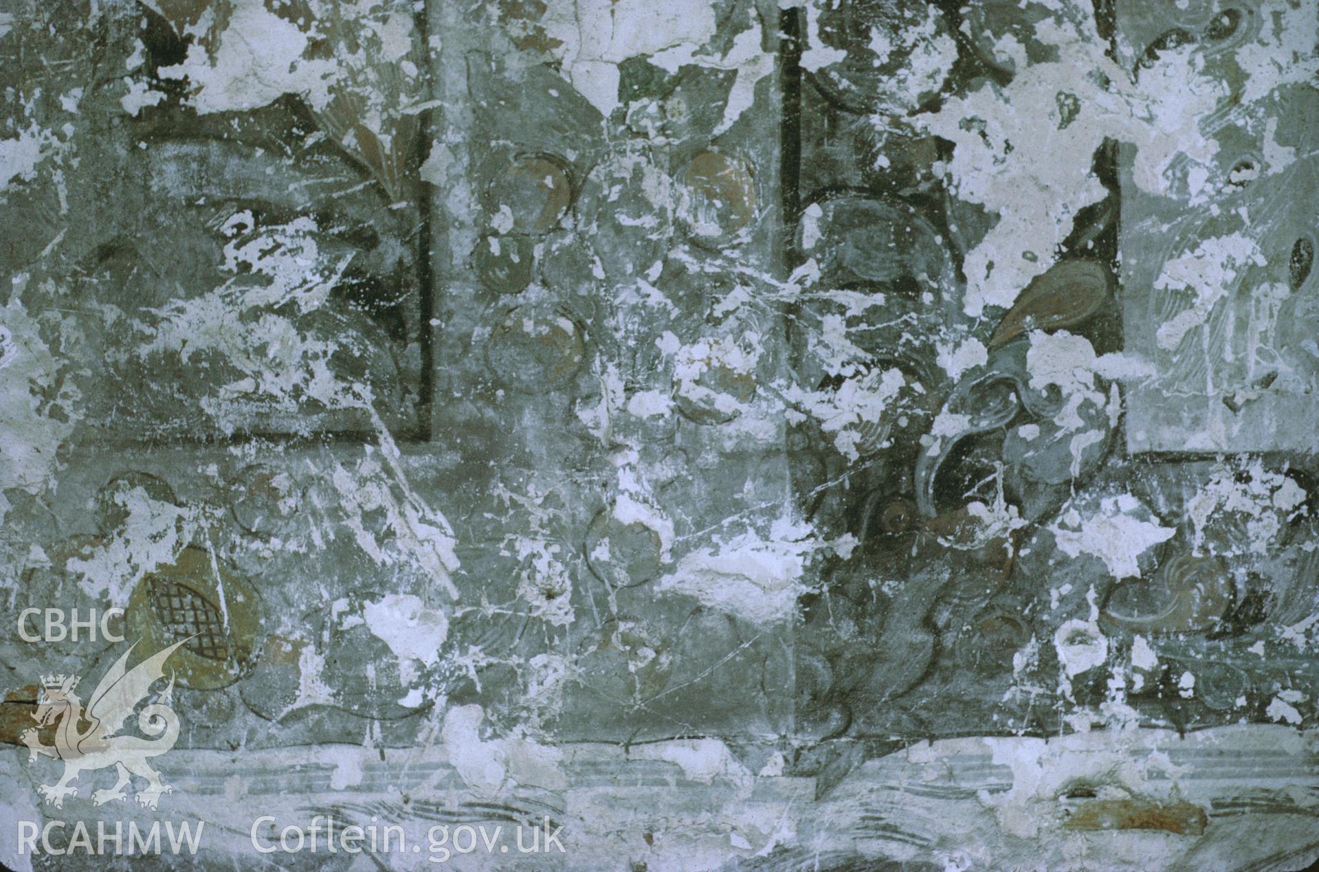 35mm slide showing wall painting detail at Castell-y-Mynach, Pentrych, Glamorgan,  produced by Harry Brooksby, March 1969.