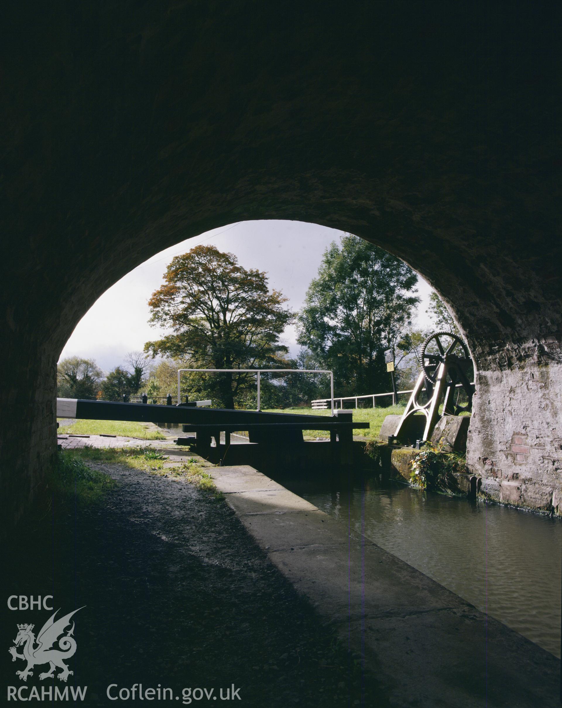 Colour transparency of Carreghofa Locks on Montgomeryshire Canal, taken by RCAHMW 1981