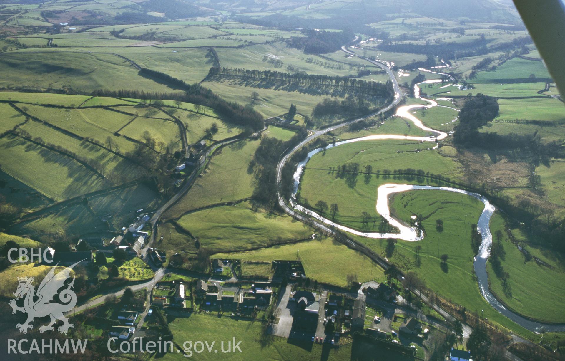 Slide of RCAHMW colour oblique aerial photograph of Llanbister, taken by T.G. Driver, 2001.
