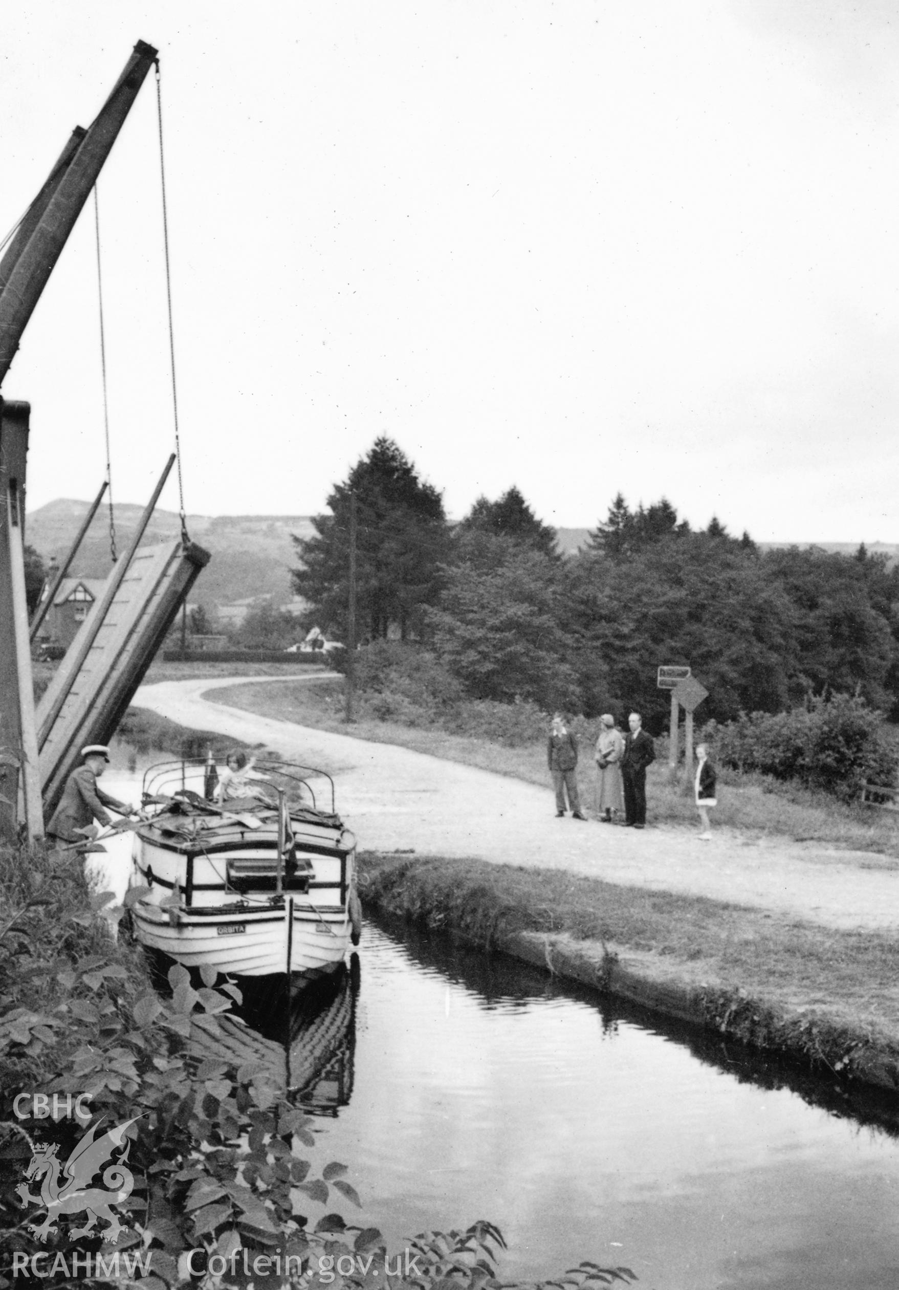 Llangollen Canal; digitized copy of a circa 1940 black and white photograph taken from a photo album loaned for copying by Anne Eastham.