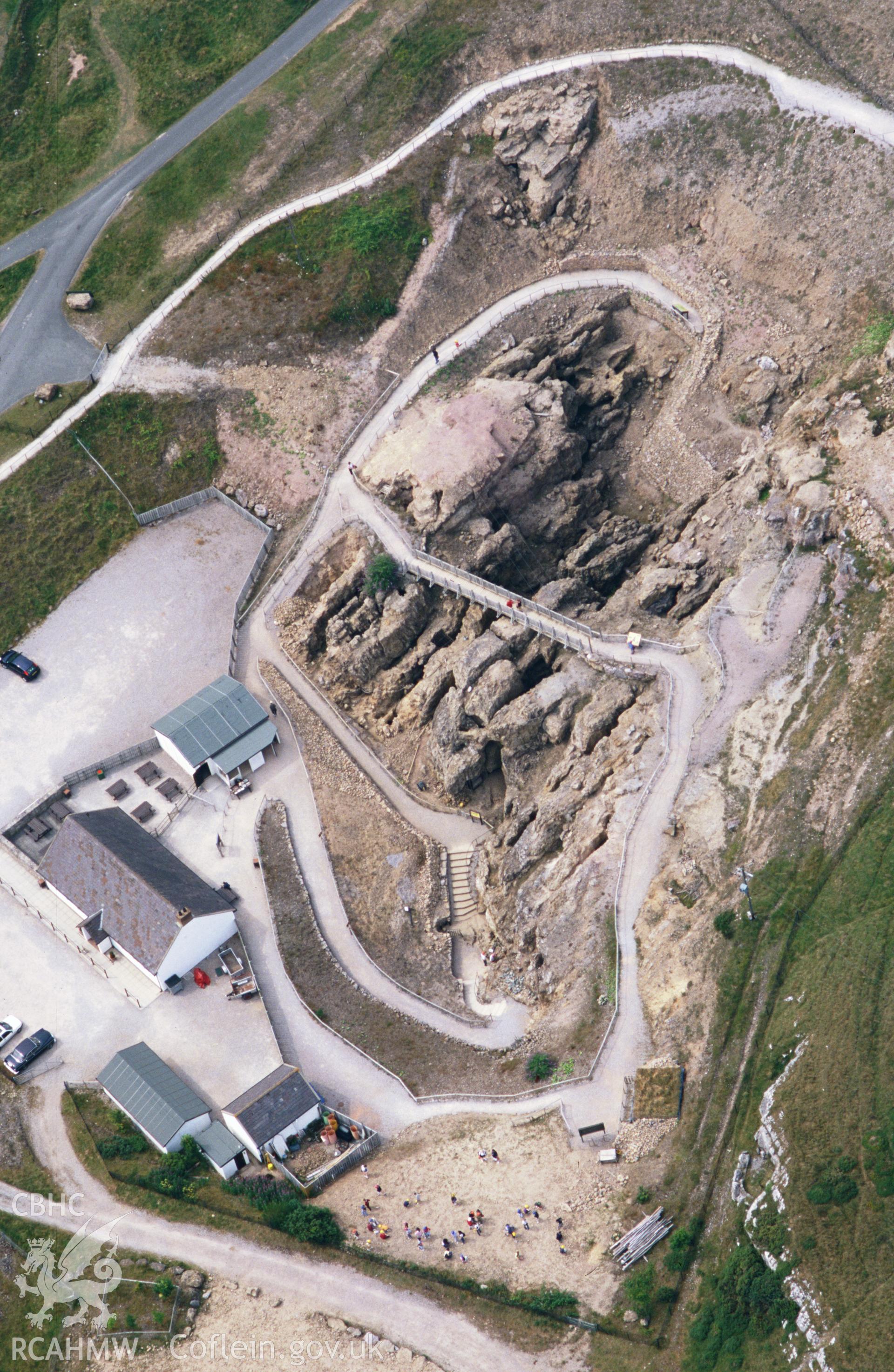 RCAHMW colour oblique aerial photograph of Great Orme mine, near-vertical view of workings and visitor centre. Taken by Toby Driver on 15/07/2003