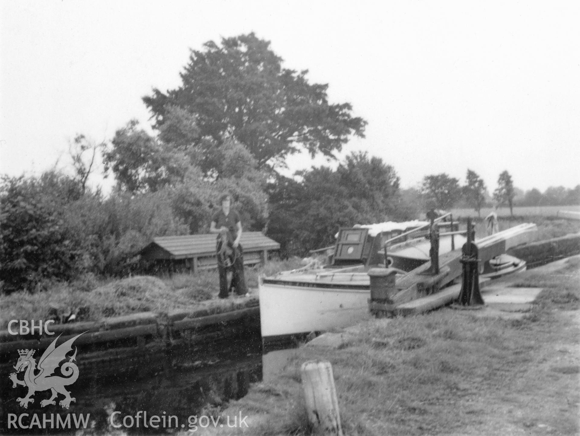 Llangollen Canal; digitized copy of a circa 1940 black and white photograph taken from a photo album loaned for copying by Anne Eastham.